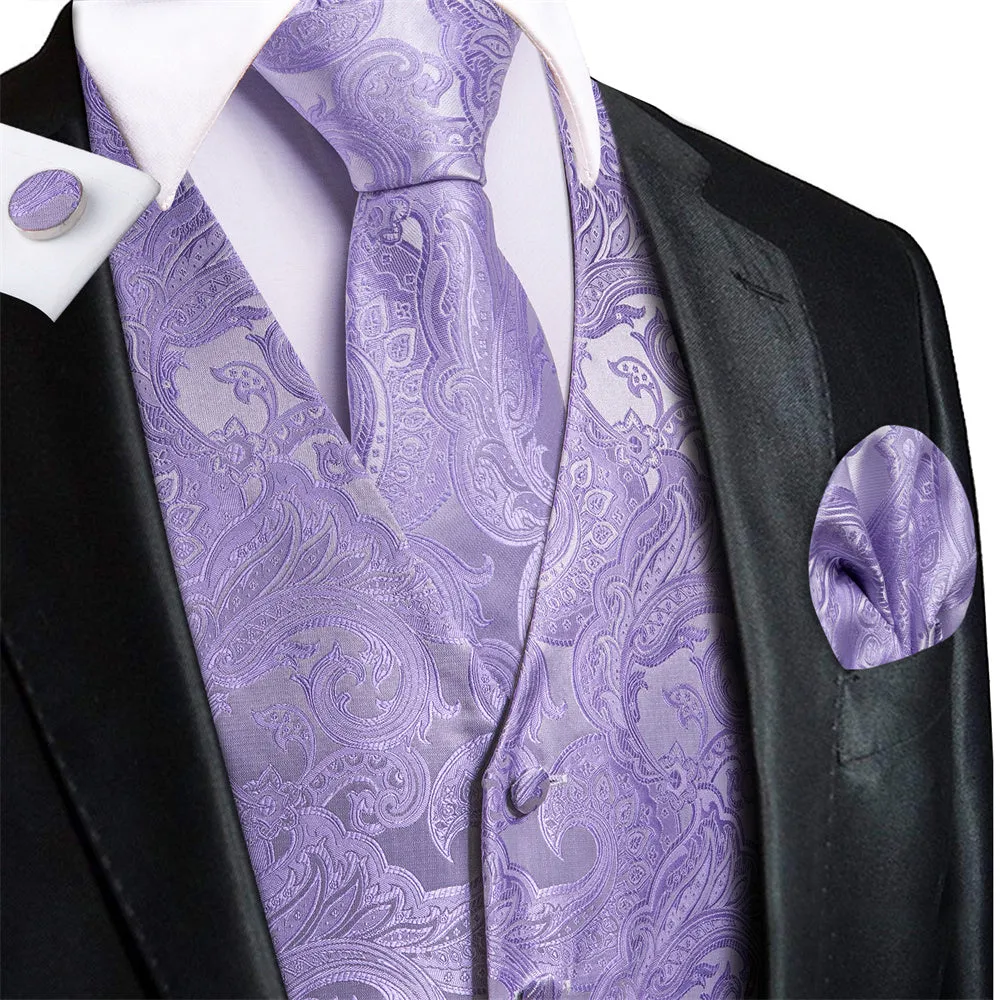 Ties2you Light Purple Paisley Pattern V-Neck Silk Vest Necktie Set sold by Ties2You product image thumbnail 2