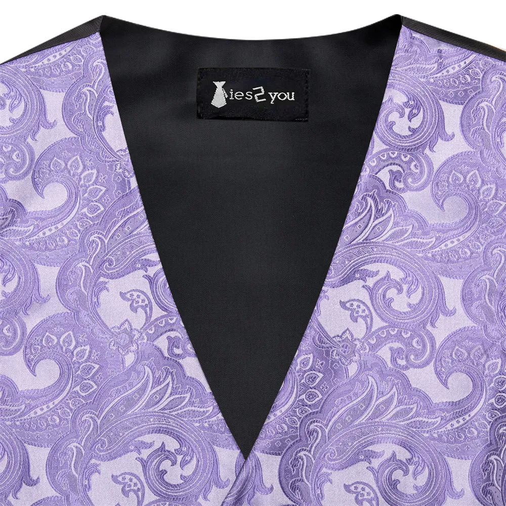 Ties2you Light Purple Paisley Pattern V-Neck Silk Vest Necktie Set sold by Ties2You product image thumbnail 4