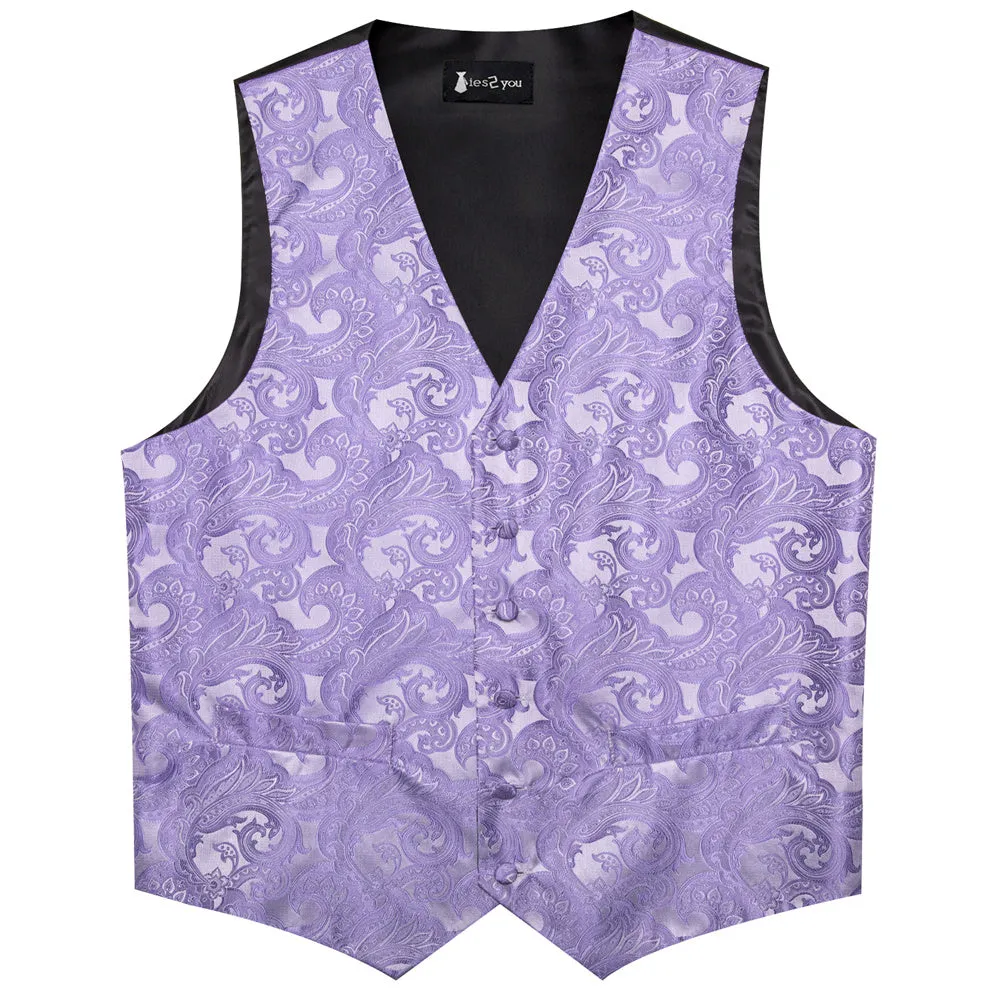 Ties2you Light Purple Paisley Pattern V-Neck Silk Vest Necktie Set sold by Ties2You product image thumbnail 3
