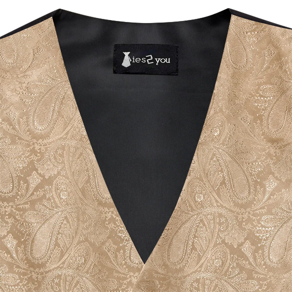 Ties2you Champagne Paisley Pattern V-Neck Silk Vest Necktie Set sold by Ties2You product image thumbnail 5