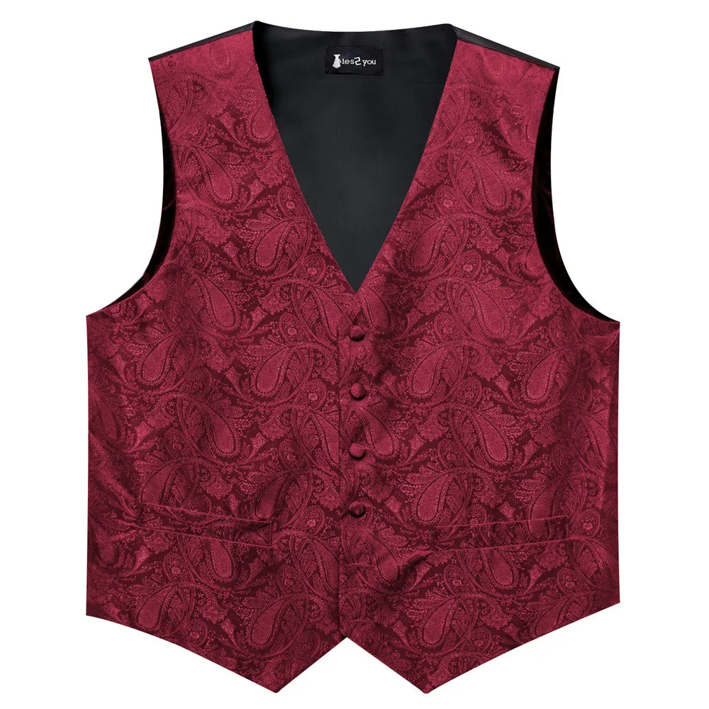 Ties2you Burgundy Paisley Pattern V-Neck Silk Vest Necktie Set sold by Ties2You product image thumbnail 5