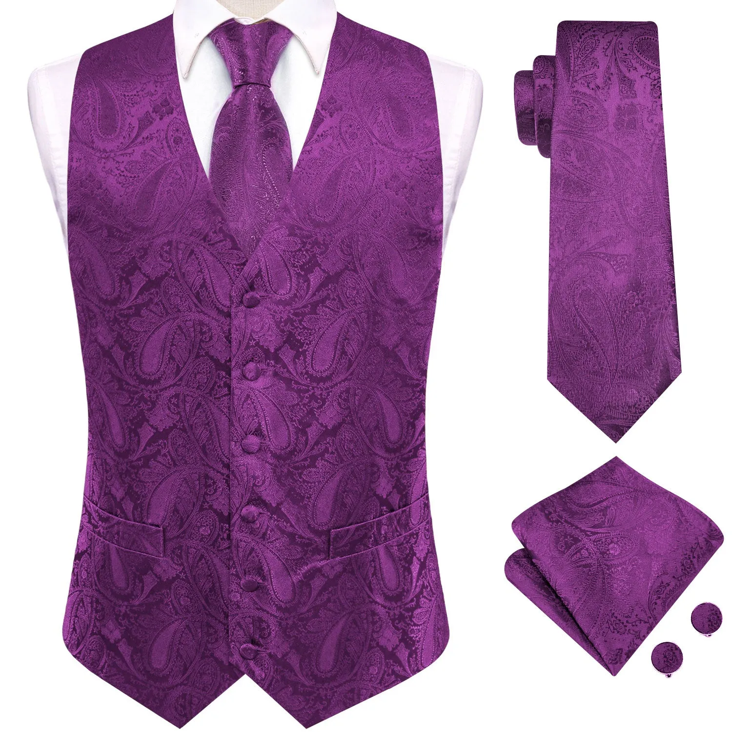 Ties2you Burgundy Paisley Pattern V-Neck Silk Vest Necktie Set sold by Ties2You product image thumbnail 2