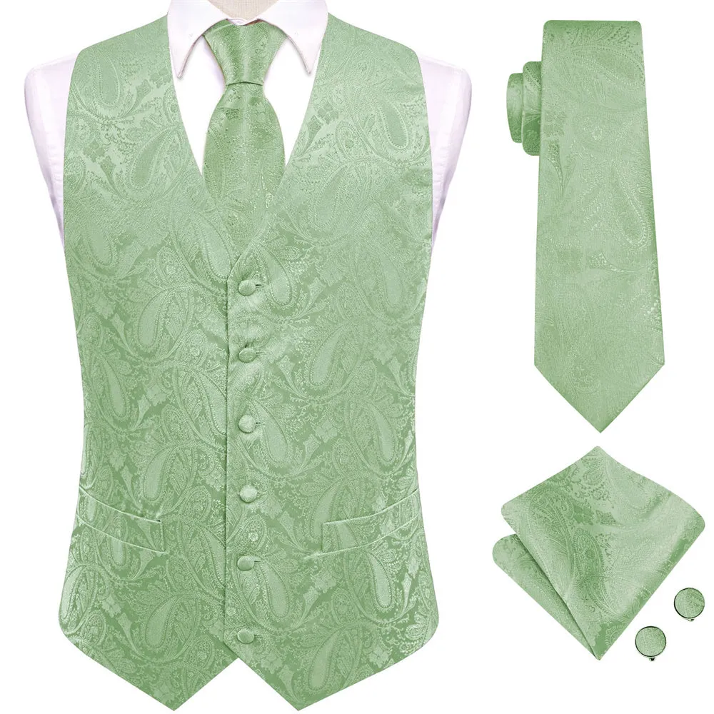 Ties2you Light Blue Paisley Pattern V-Neck Silk Vest Necktie Set sold by Ties2You product image thumbnail 3