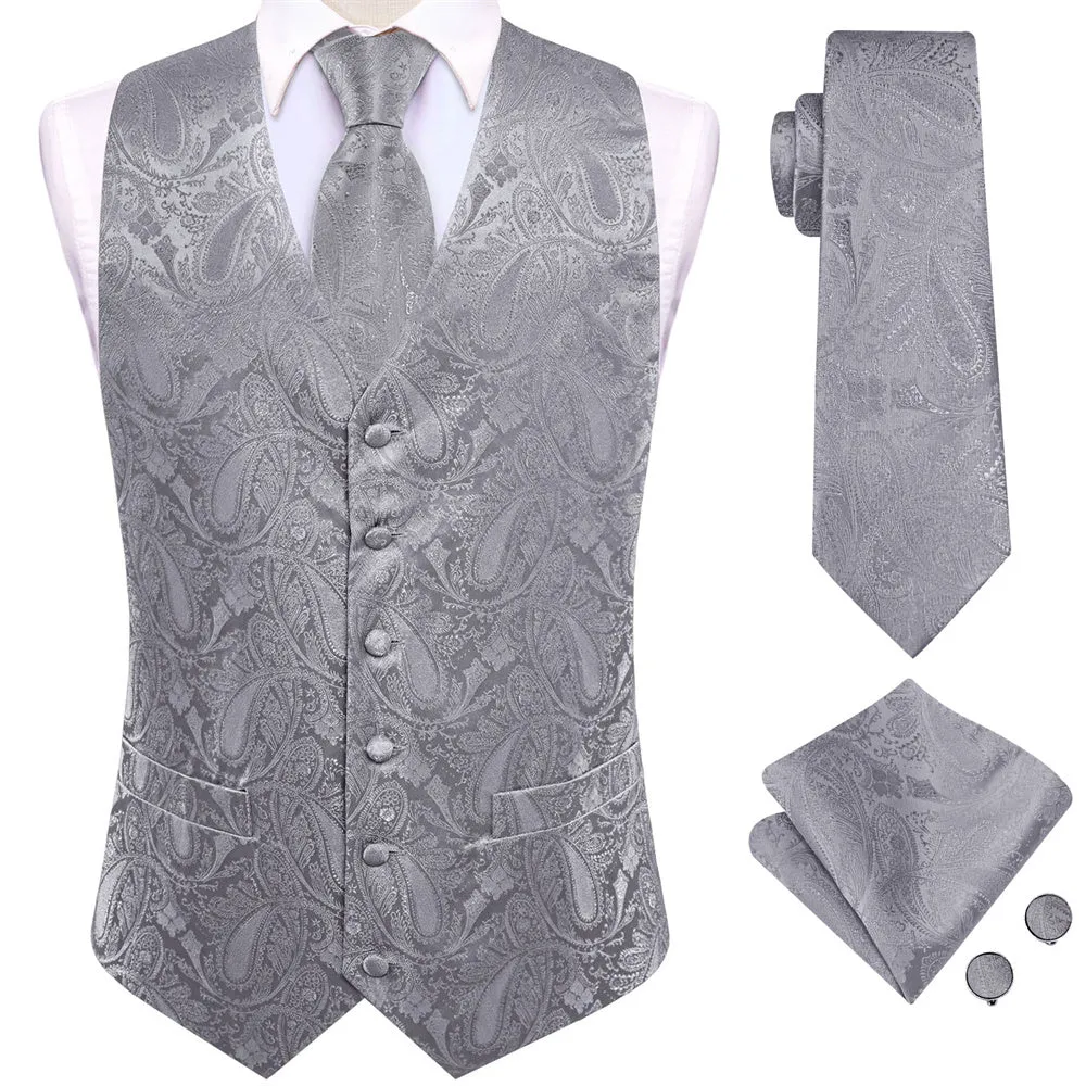Ties2you Light Blue Paisley Pattern V-Neck Silk Vest Necktie Set sold by Ties2You product image thumbnail 4