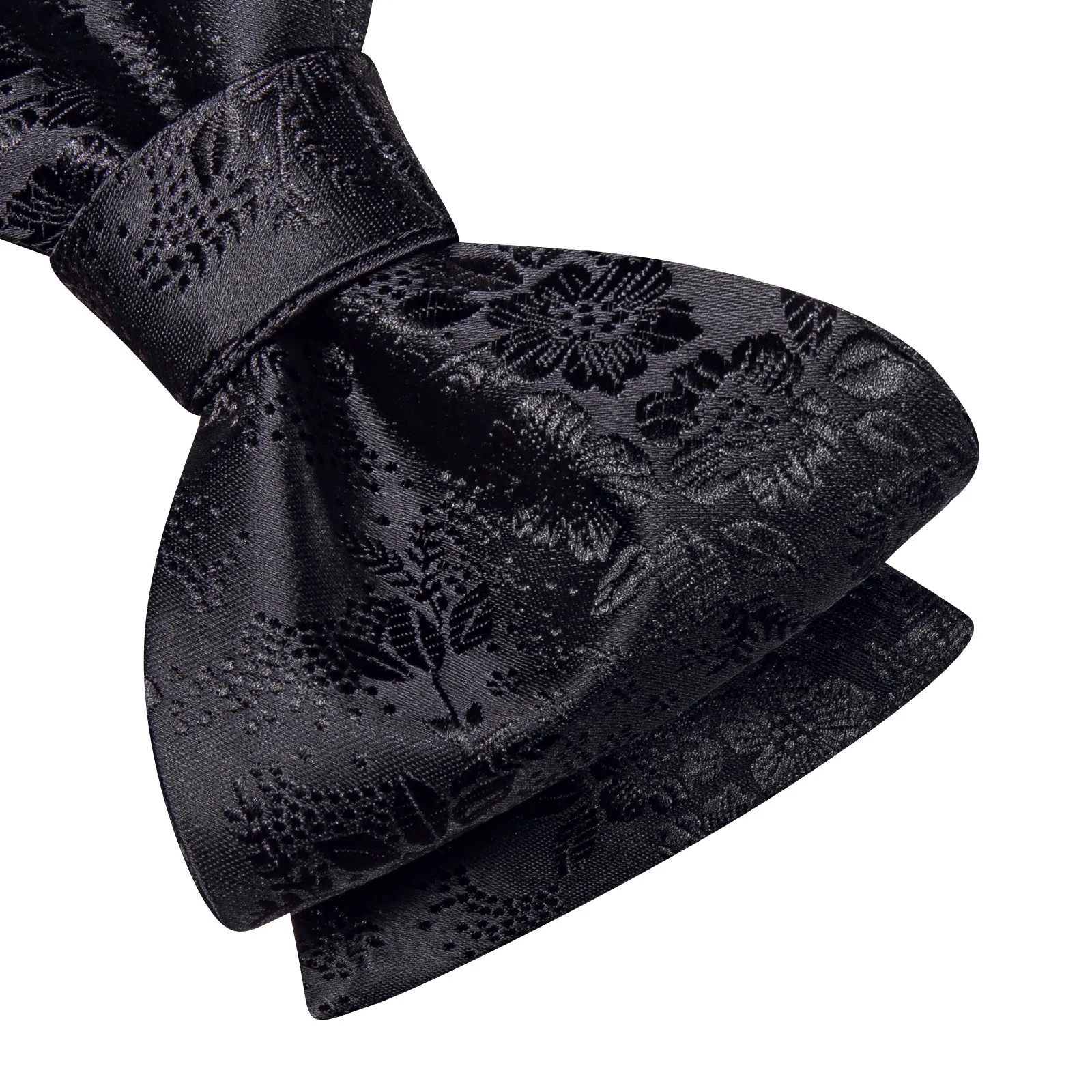 Ties2you Black Floral Self-tied Bow Tie Pocket Square Cufflinks Set sold by Ties2You product image thumbnail 3