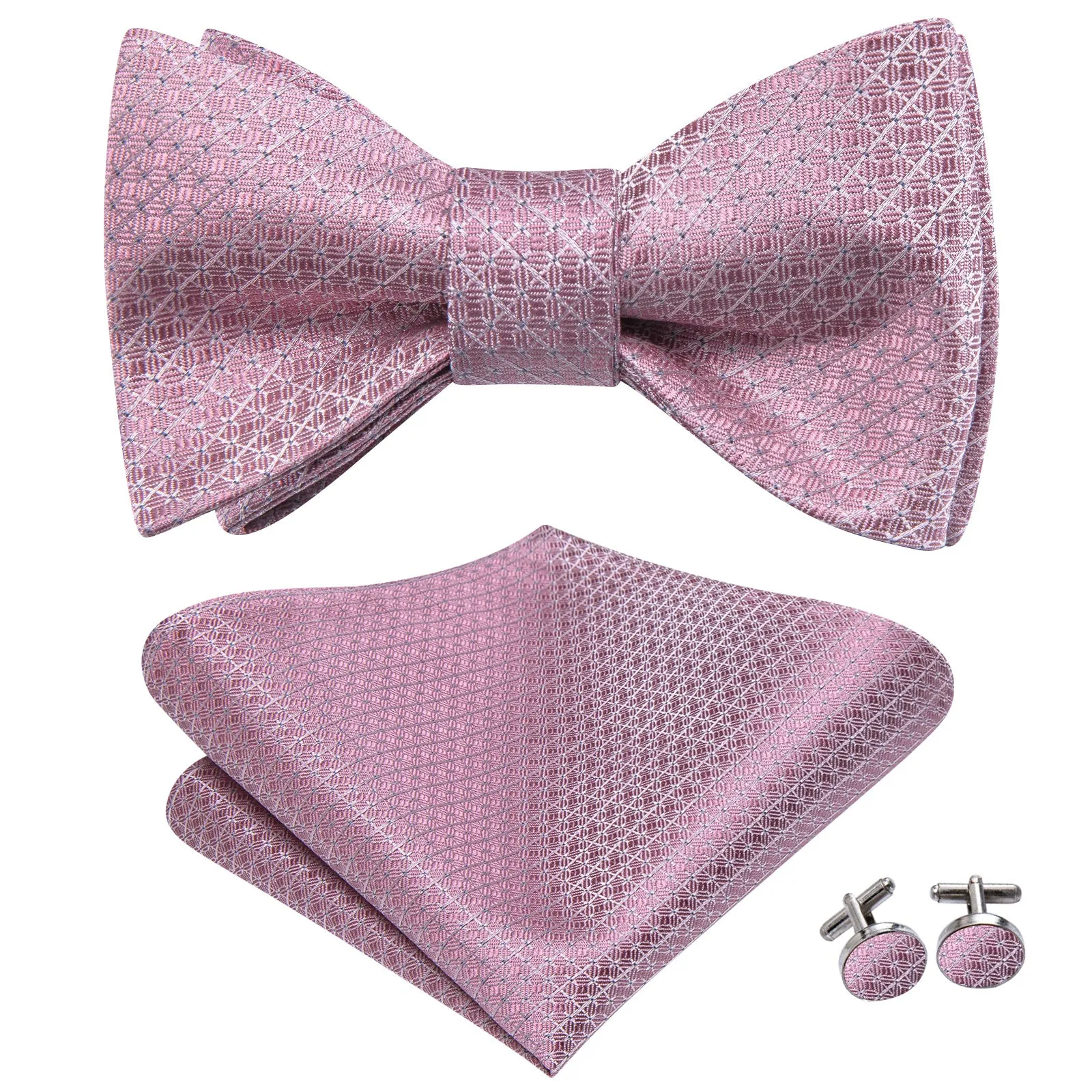 Ties2you Pink Geometric Self-tied Bow Tie Pocket Square Cufflinks Set sold by Ties2You product image thumbnail 2