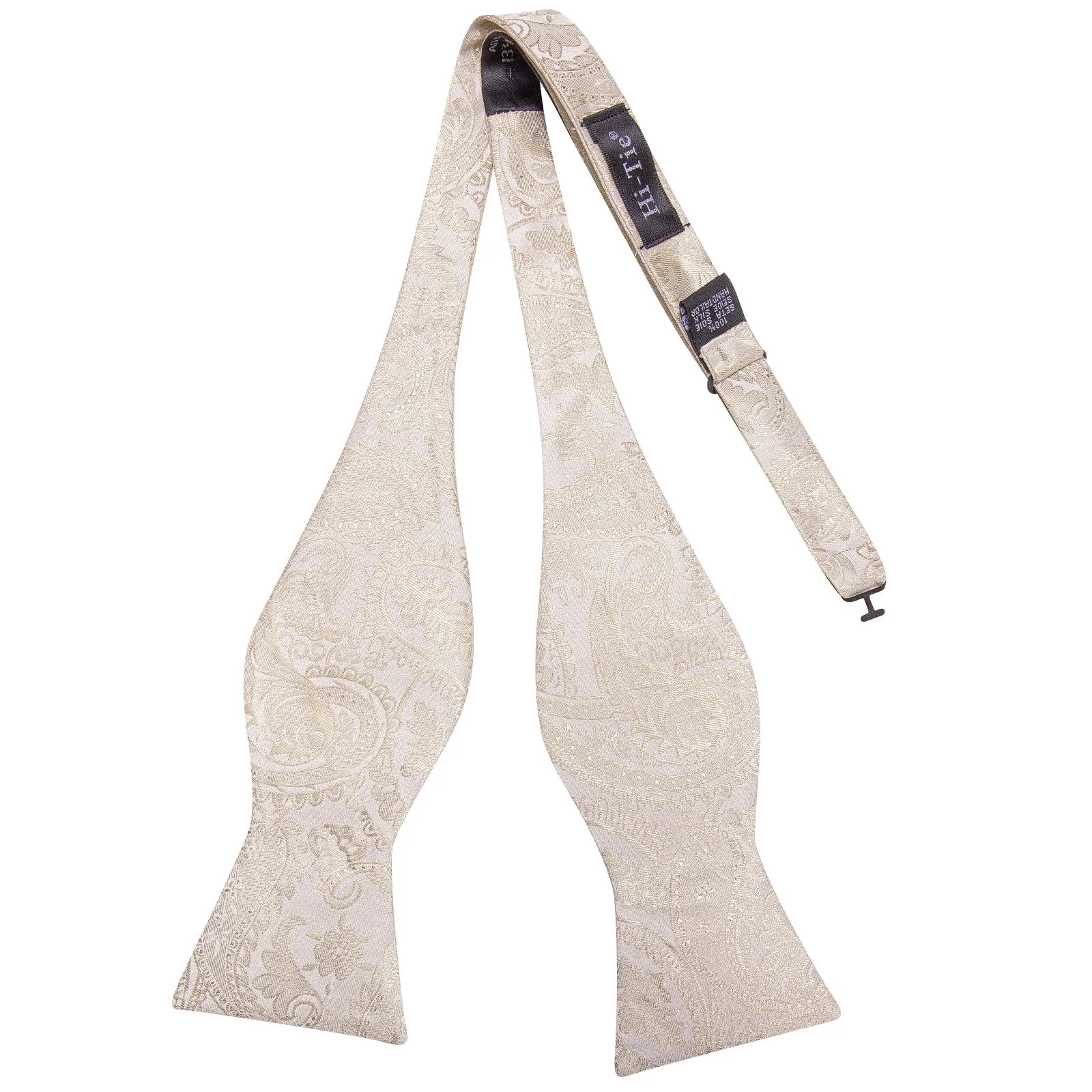 Ties2you Champagne Paisley Silk Self-tied Bow Tie Pocket Hanky Set sold by Ties2You product image thumbnail 4