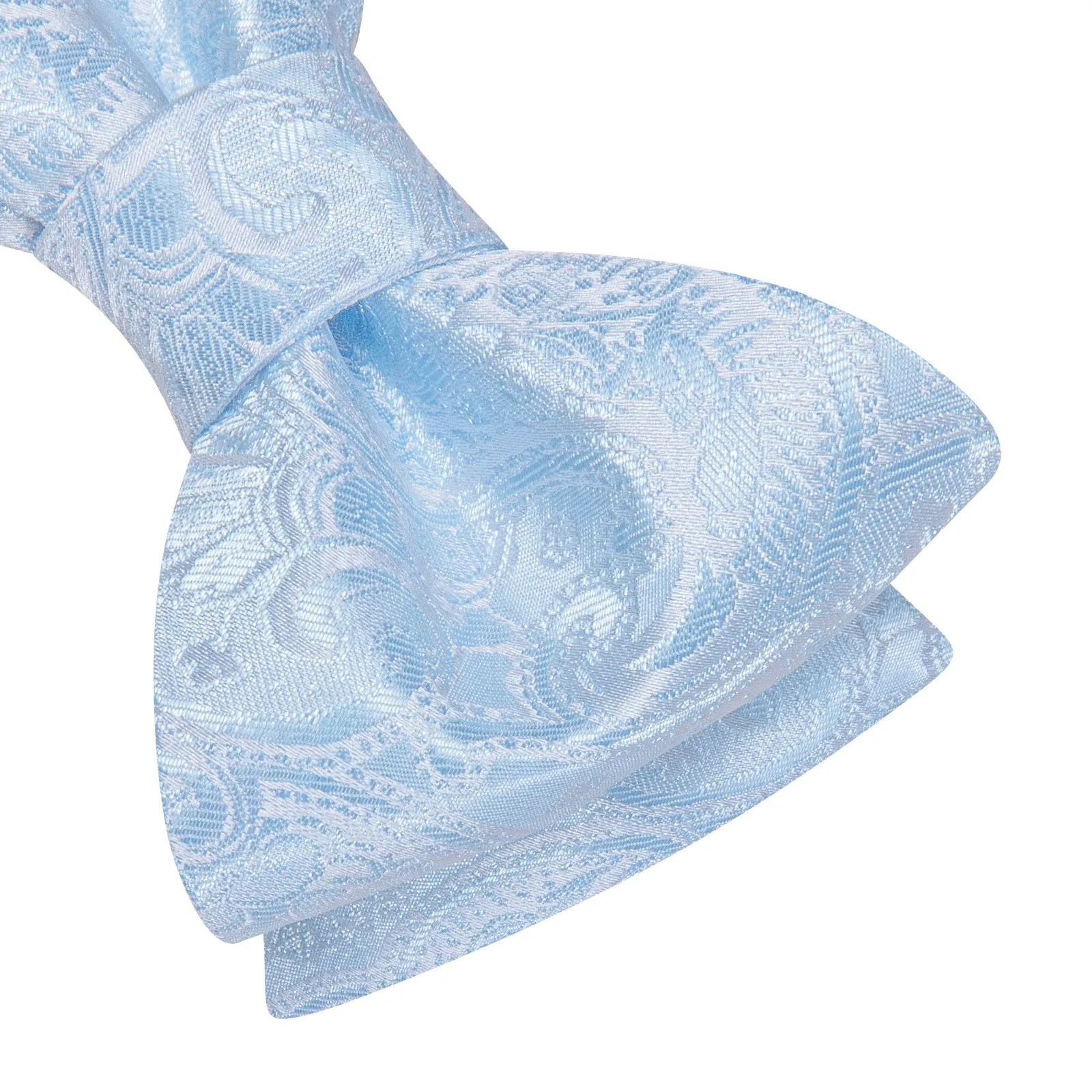 Ties2you Pale Sky Blue Paisley Silk Self-tied Bow Tie Pocket Square Cufflinks Set sold by Ties2You product image thumbnail 3