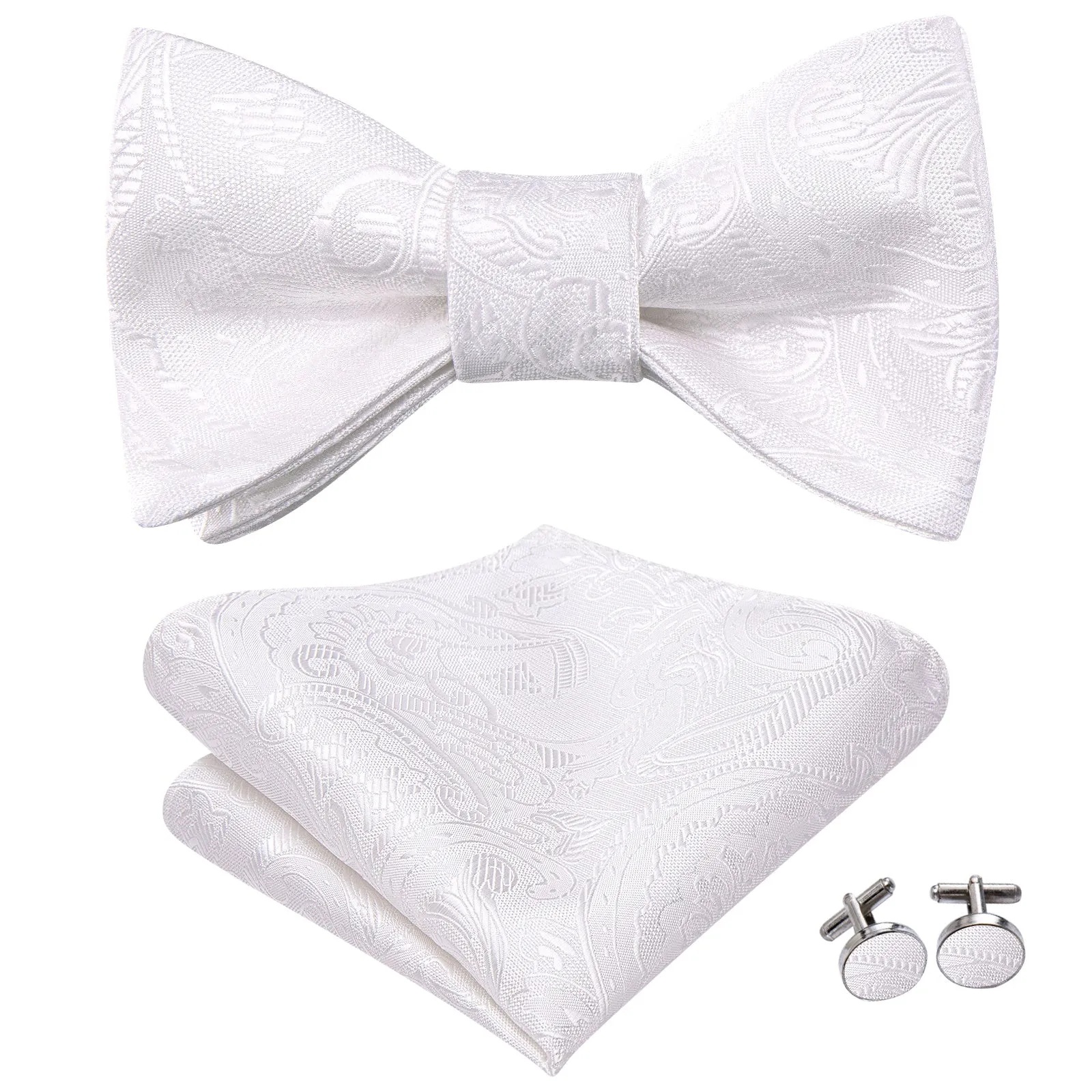 Ties2you White Floral Self-tied Bow Tie Pocket Square Cufflinks Set sold by Ties2You product image thumbnail 2