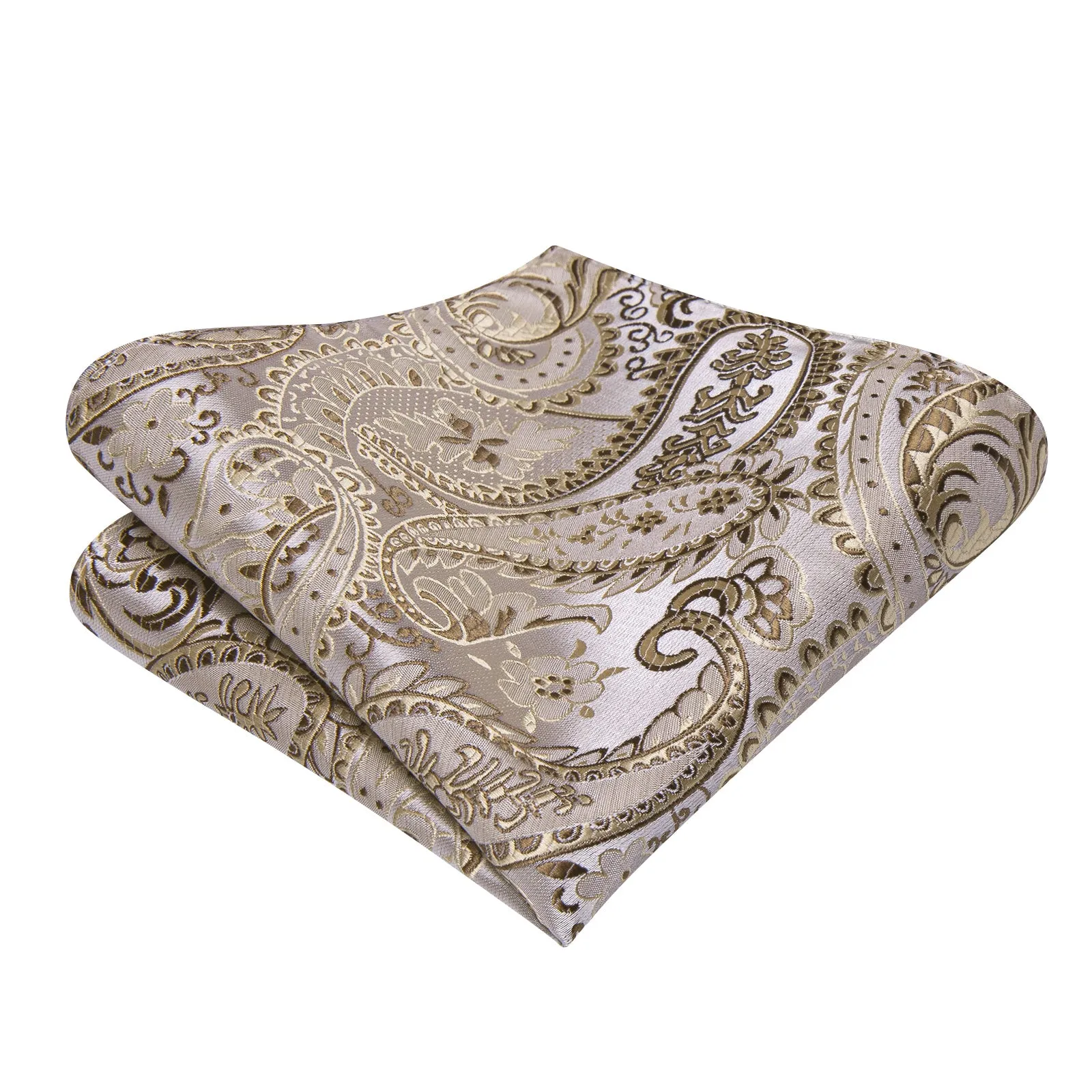 Ties2you Silver Champagne Paisley Self-tied Bow Tie Pocket Square Cufflinks Set sold by Ties2You product image thumbnail 5