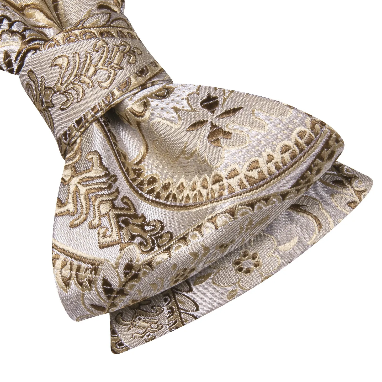Ties2you Silver Champagne Paisley Self-tied Bow Tie Pocket Square Cufflinks Set sold by Ties2You product image thumbnail 3