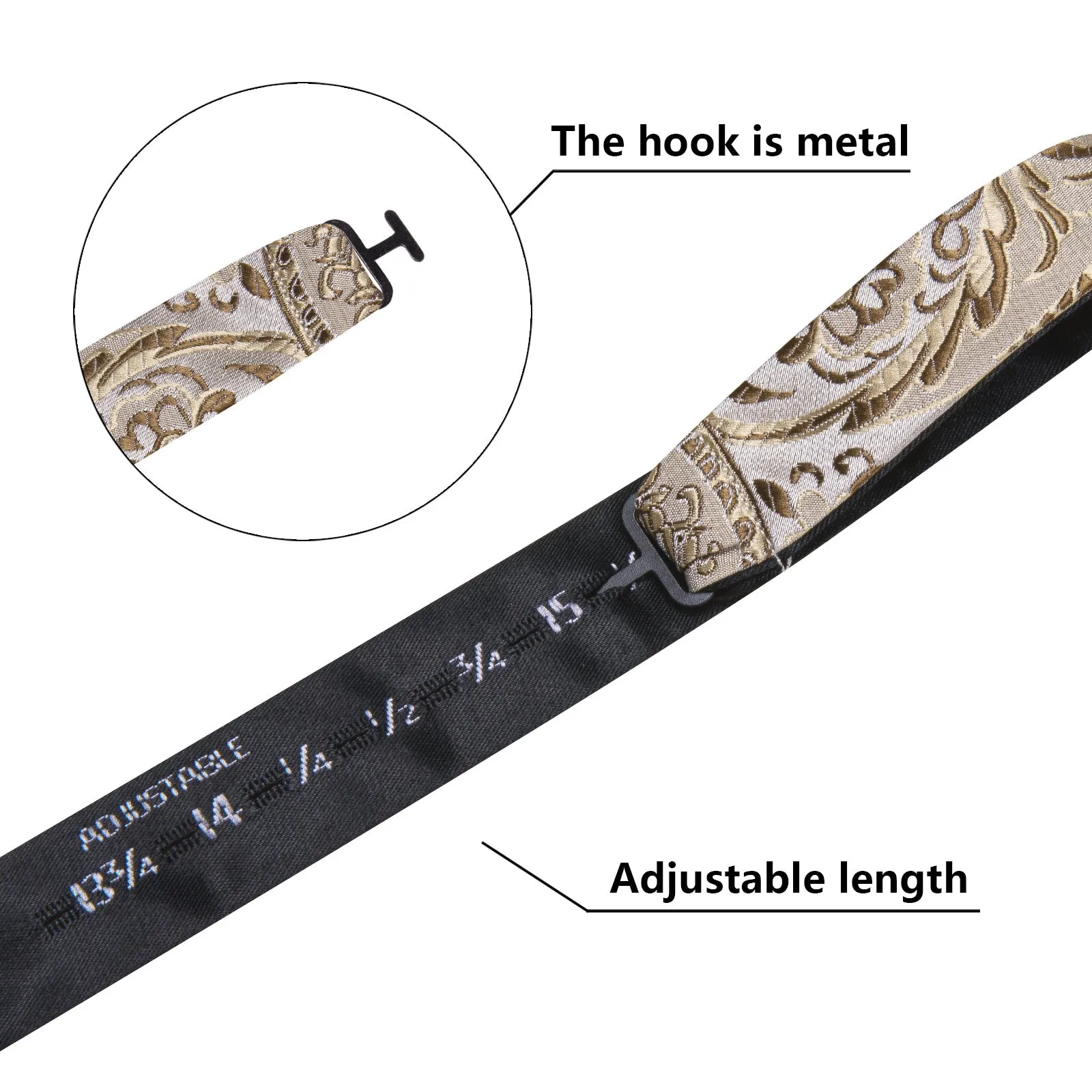 Ties2you Silver Champagne Paisley Self-tied Bow Tie Pocket Square Cufflinks Set sold by Ties2You product image thumbnail 4