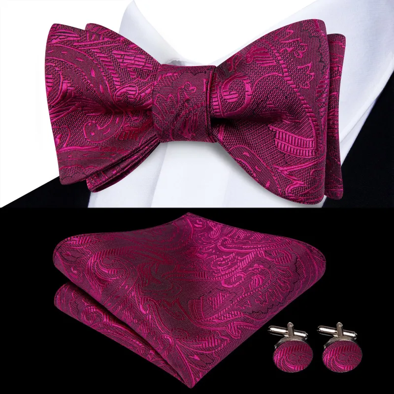Ties2you Purple Floral Self-tied Bow Tie Pocket Square Cufflinks Set sold by Ties2You