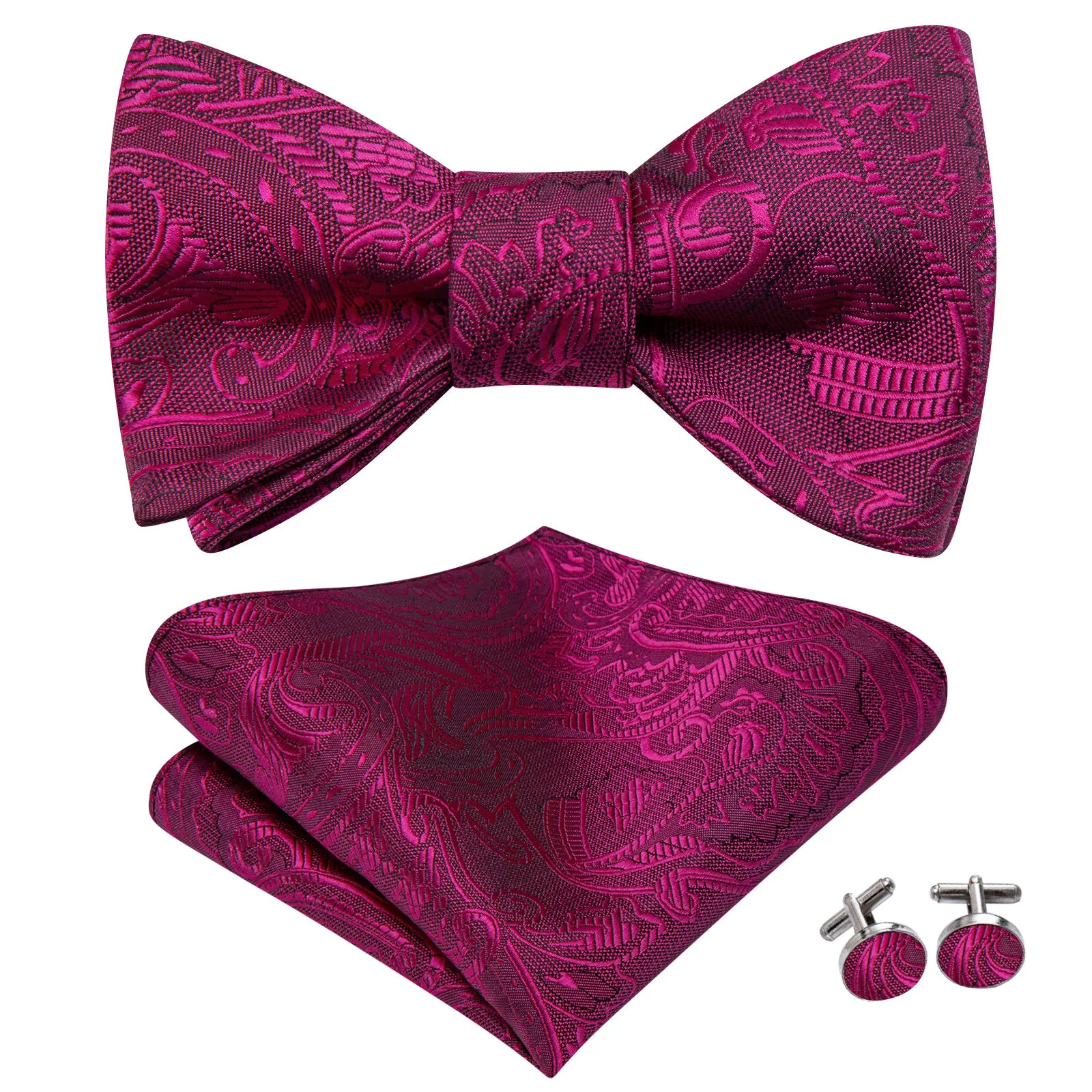 Ties2you Purple Floral Self-tied Bow Tie Pocket Square Cufflinks Set sold by Ties2You product image thumbnail 2