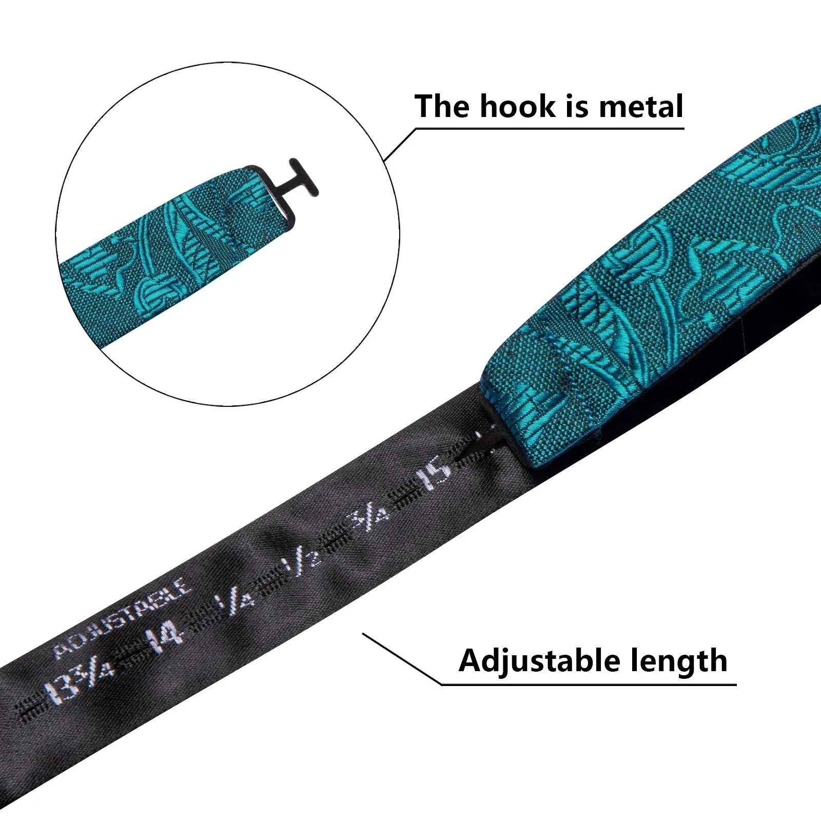 Ties2you Teal Blue Floral Self-tied Bow Tie Pocket Square Cufflinks Set sold by Ties2You product image thumbnail 4