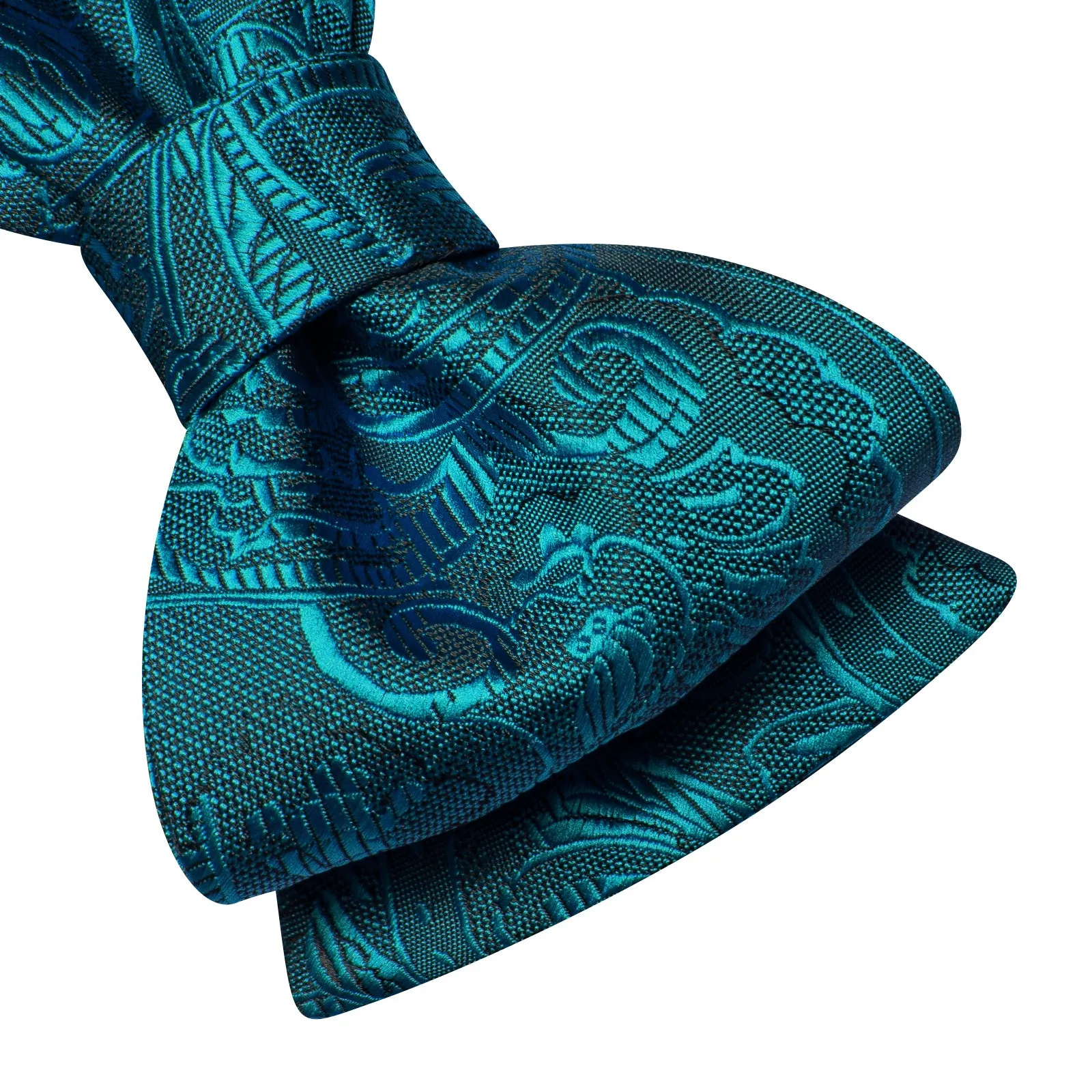 Ties2you Teal Blue Floral Self-tied Bow Tie Pocket Square Cufflinks Set sold by Ties2You product image thumbnail 5