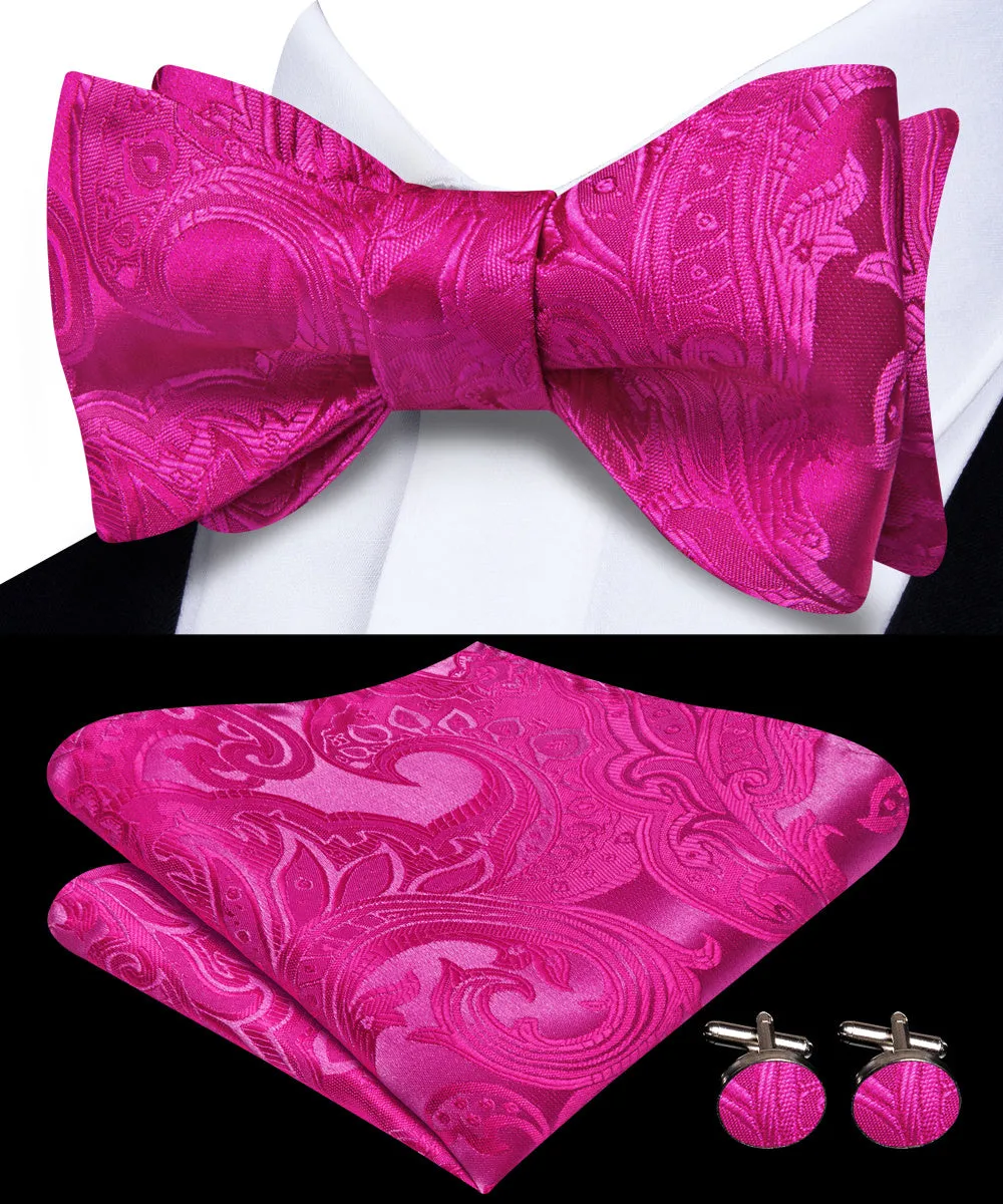 Ties2you Ruby Red Paisley Self-tied Bow Tie Pocket Square Cufflinks Set sold by Ties2You product image thumbnail 2