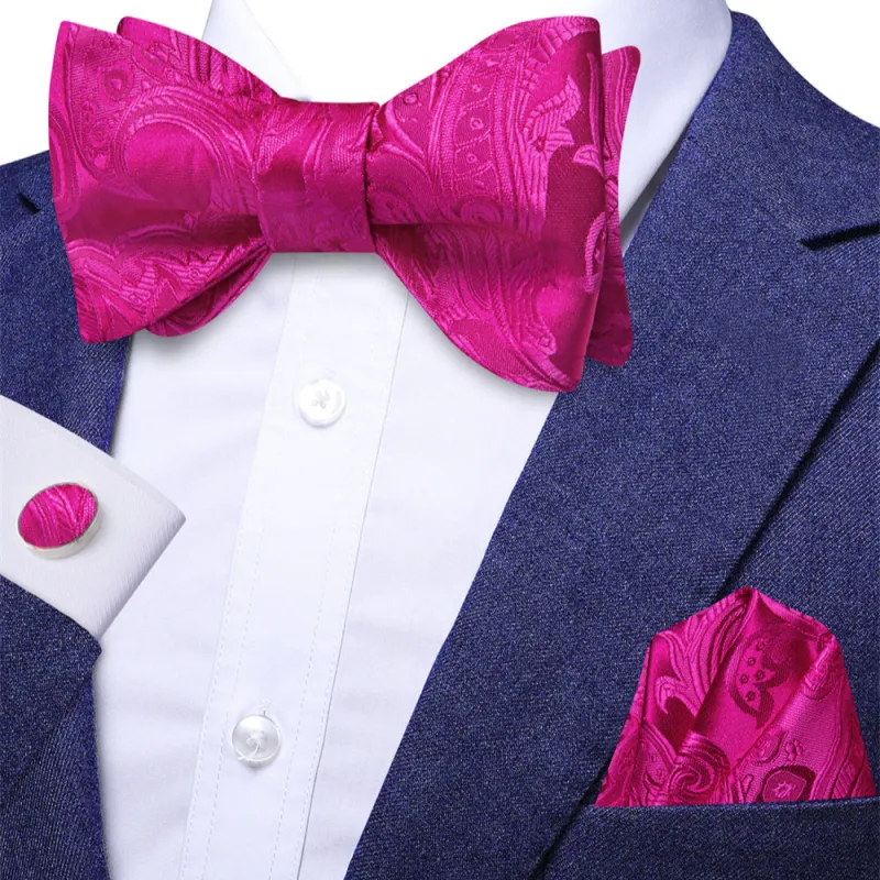 Ties2you Ruby Red Paisley Self-tied Bow Tie Pocket Square Cufflinks Set sold by Ties2You
