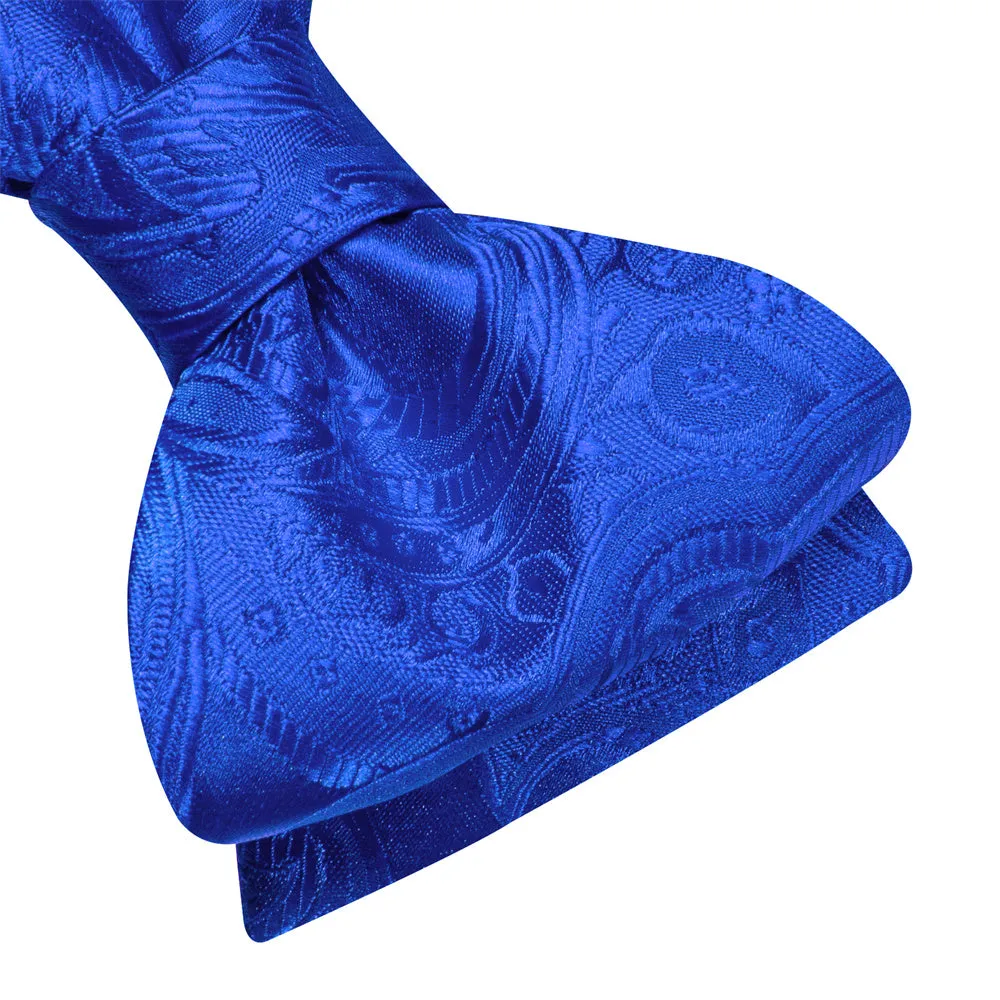 Ties2you Royal Blue Paisley Self-tied Bow Tie Pocket Square Cufflinks Set sold by Ties2You product image thumbnail 3