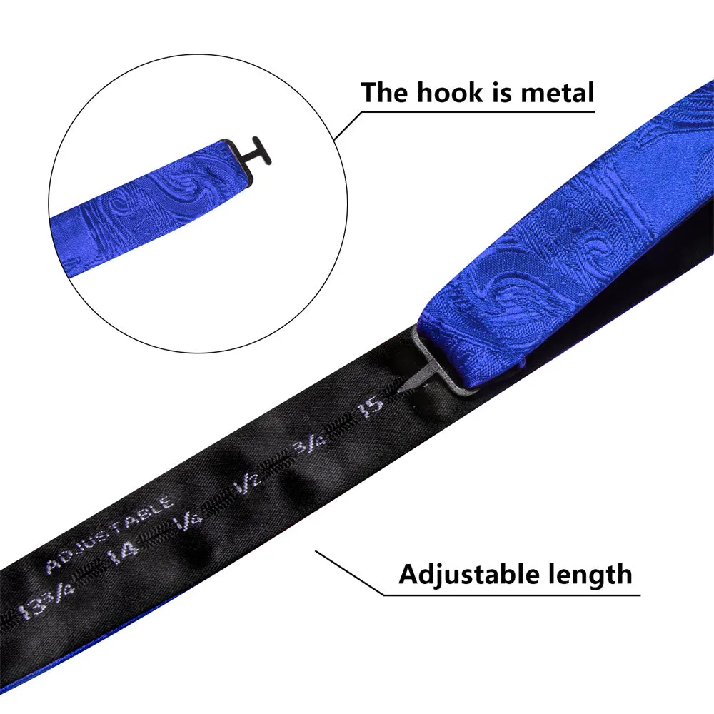 Ties2you Royal Blue Paisley Self-tied Bow Tie Pocket Square Cufflinks Set sold by Ties2You product image thumbnail 4