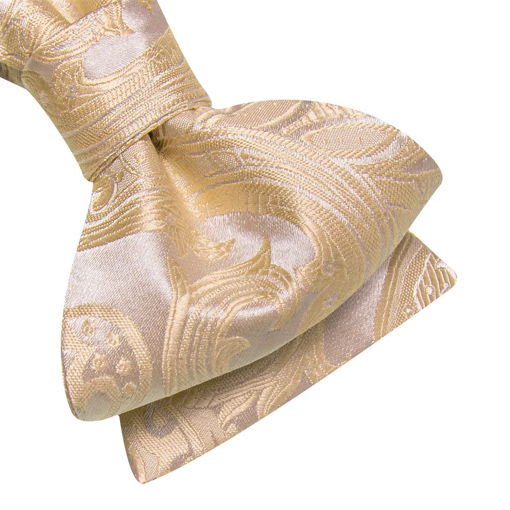 Ties2you Champagne Paisley Self-tied Bow Tie Pocket Square Cufflinks Set sold by Ties2You product image thumbnail 3