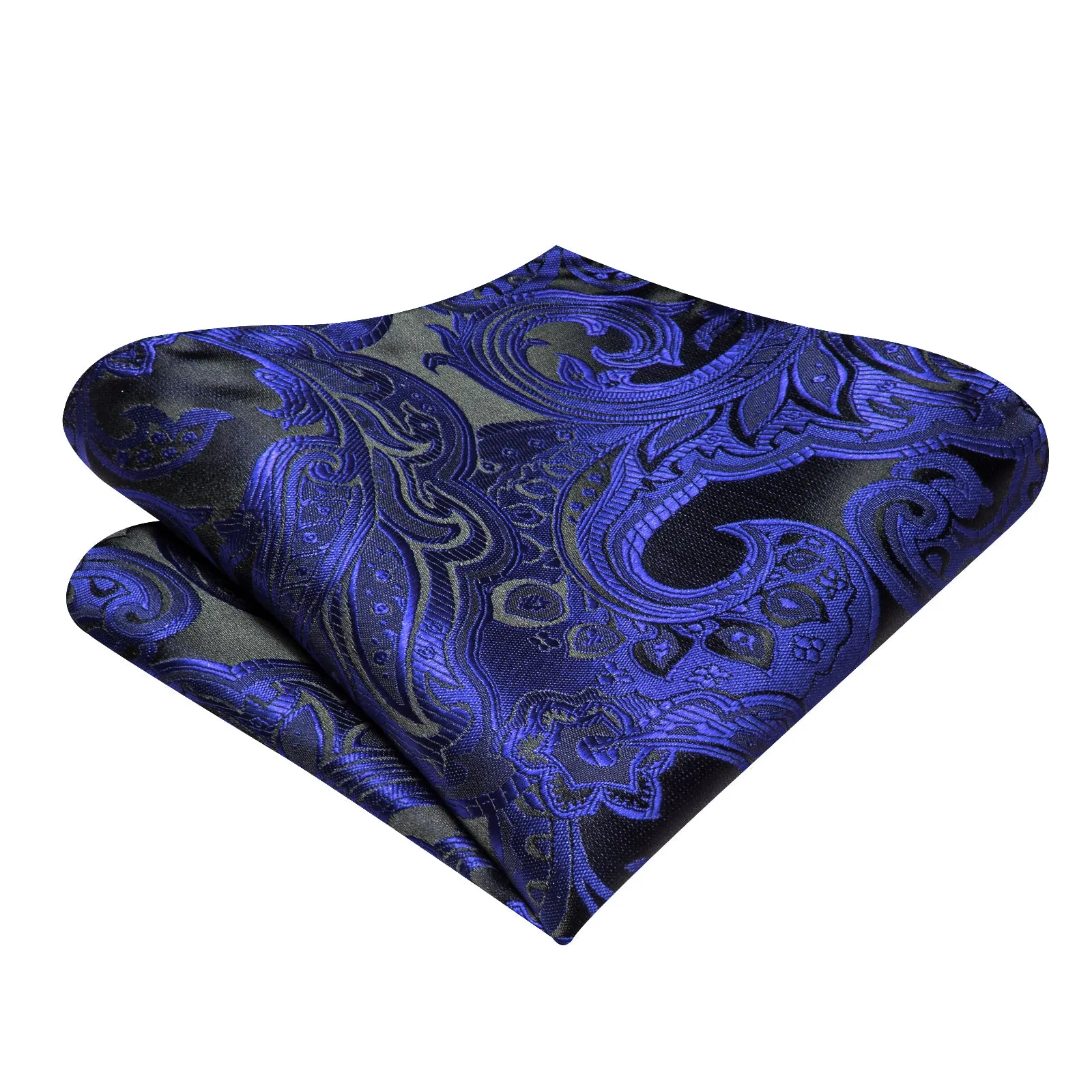 Ties2you Black Blue Paisley Self-tied Bow Tie Pocket Square Cufflinks Set sold by Ties2You product image thumbnail 5