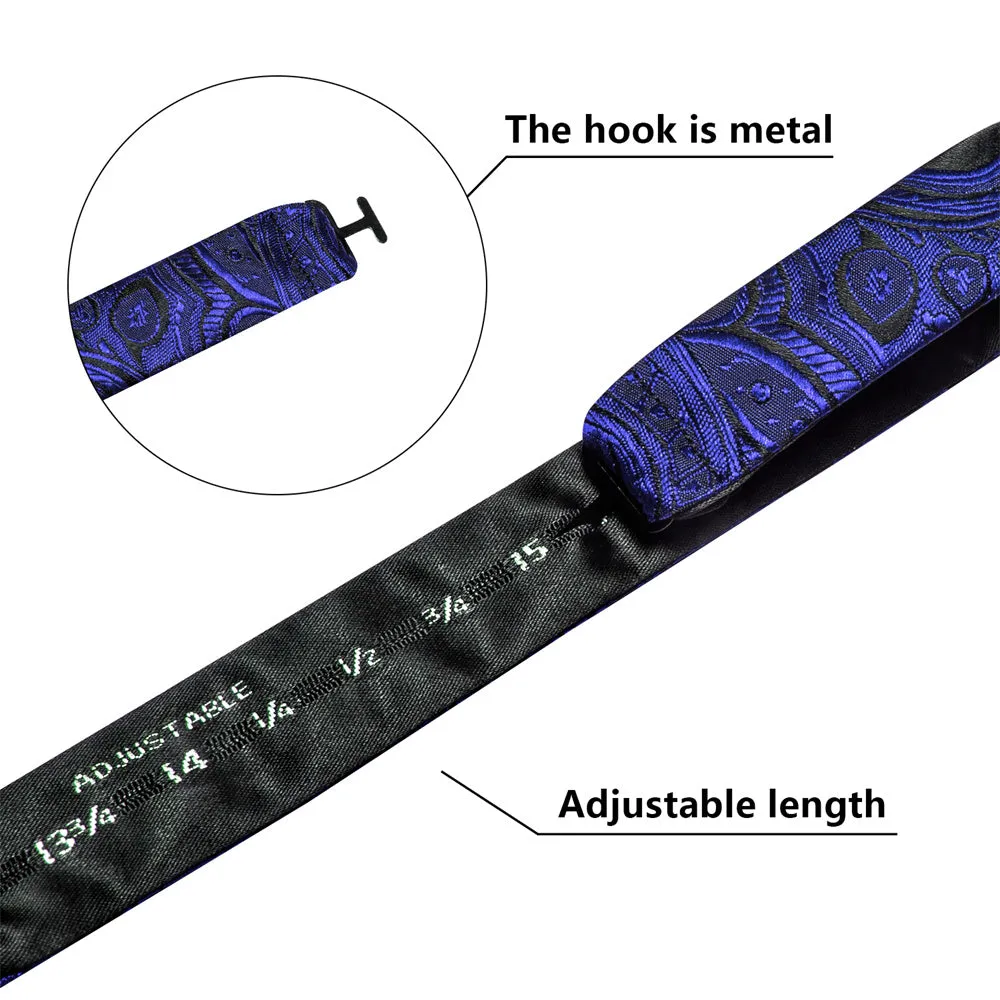 Ties2you Black Blue Paisley Self-tied Bow Tie Pocket Square Cufflinks Set sold by Ties2You product image thumbnail 3