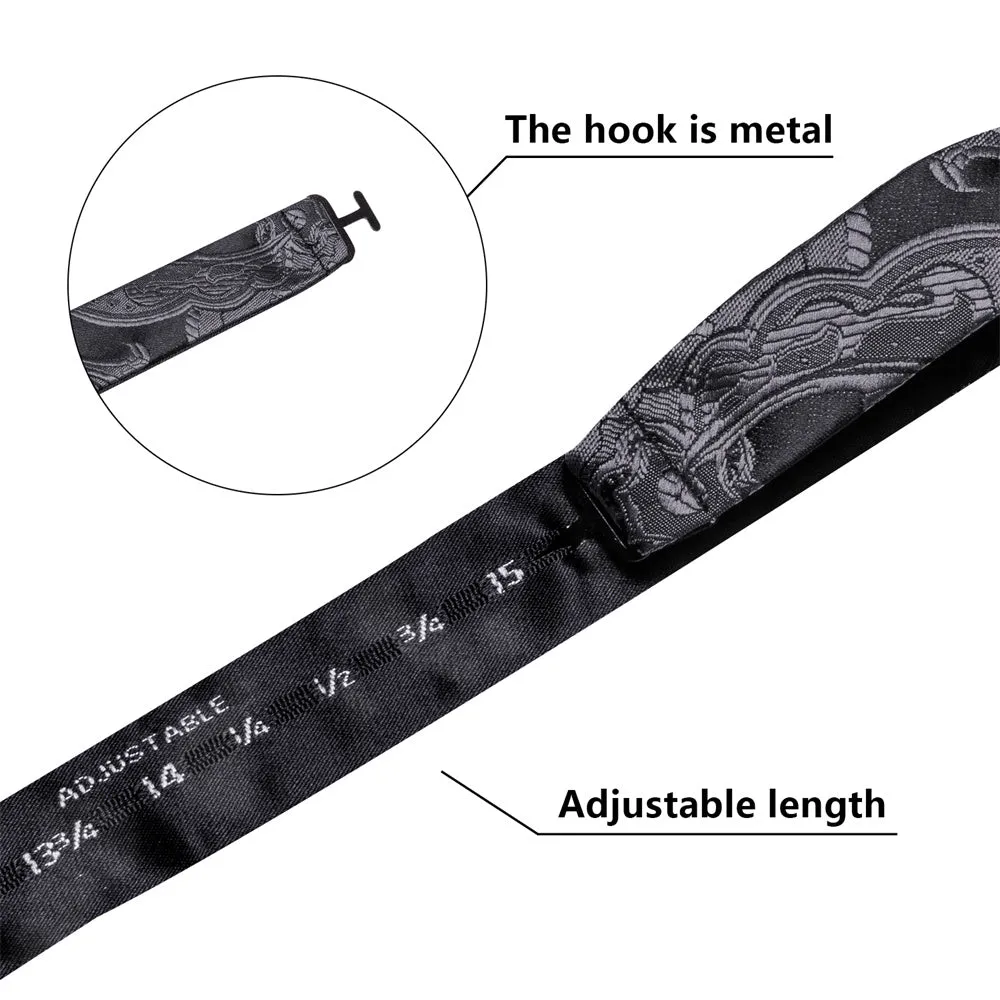 Ties2you Black Silver Paisley Self-tied Bow Tie Pocket Square Cufflinks Set sold by Ties2You product image thumbnail 5