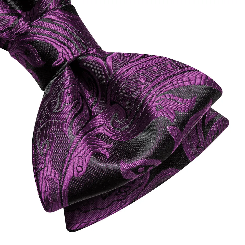 Ties2you Dark Purple Paisley Self-tied Bow Tie Pocket Square Cufflinks Set sold by Ties2You product image thumbnail 4