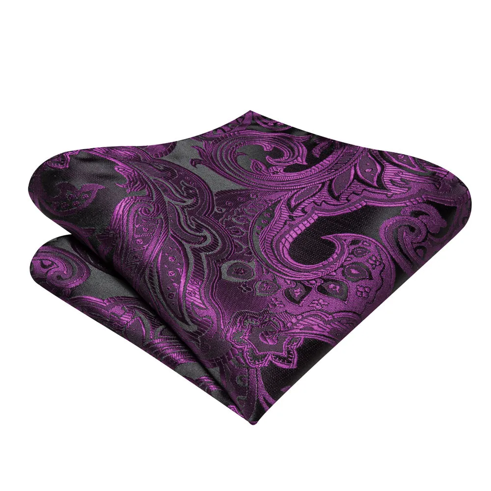 Ties2you Dark Purple Paisley Self-tied Bow Tie Pocket Square Cufflinks Set sold by Ties2You product image thumbnail 3