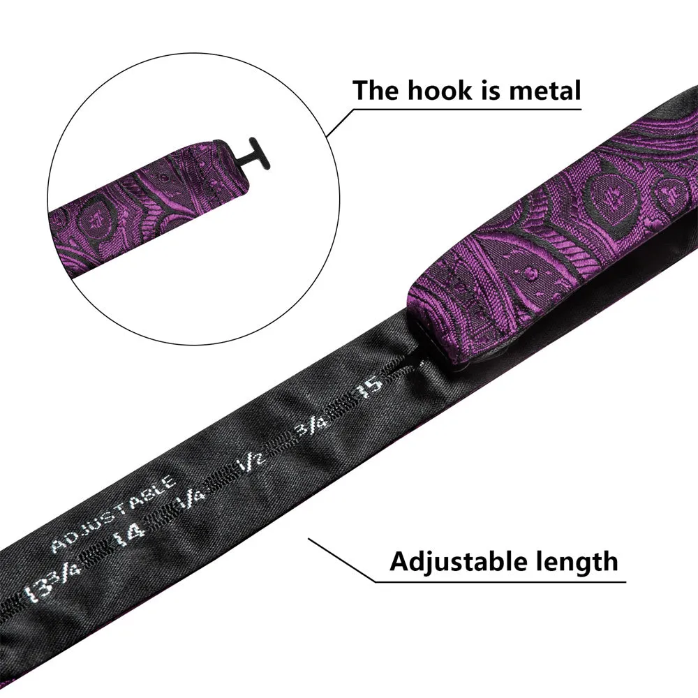 Ties2you Dark Purple Paisley Self-tied Bow Tie Pocket Square Cufflinks Set sold by Ties2You product image thumbnail 5