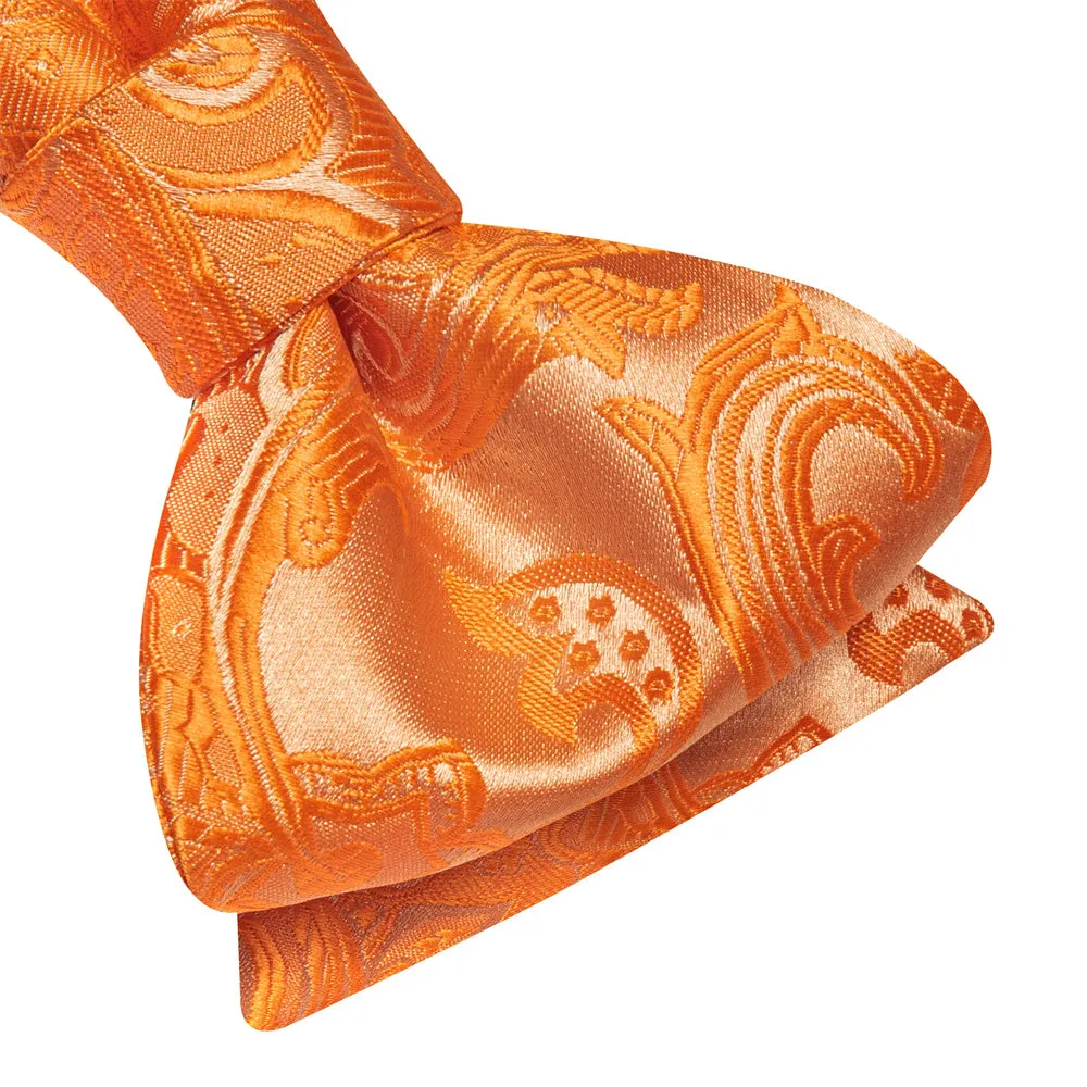 Ties2you Orange Paisley Self-tied Bow Tie Pocket Square Cufflinks Set sold by Ties2You product image thumbnail 3