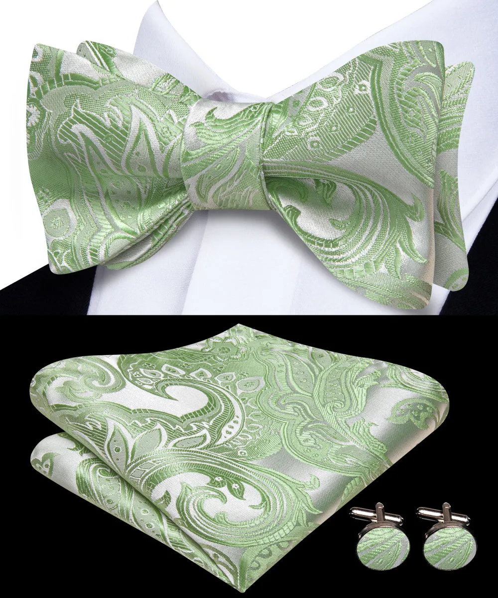 Ties2you Orange Paisley Self-tied Bow Tie Pocket Square Cufflinks Set sold by Ties2You product image thumbnail 2
