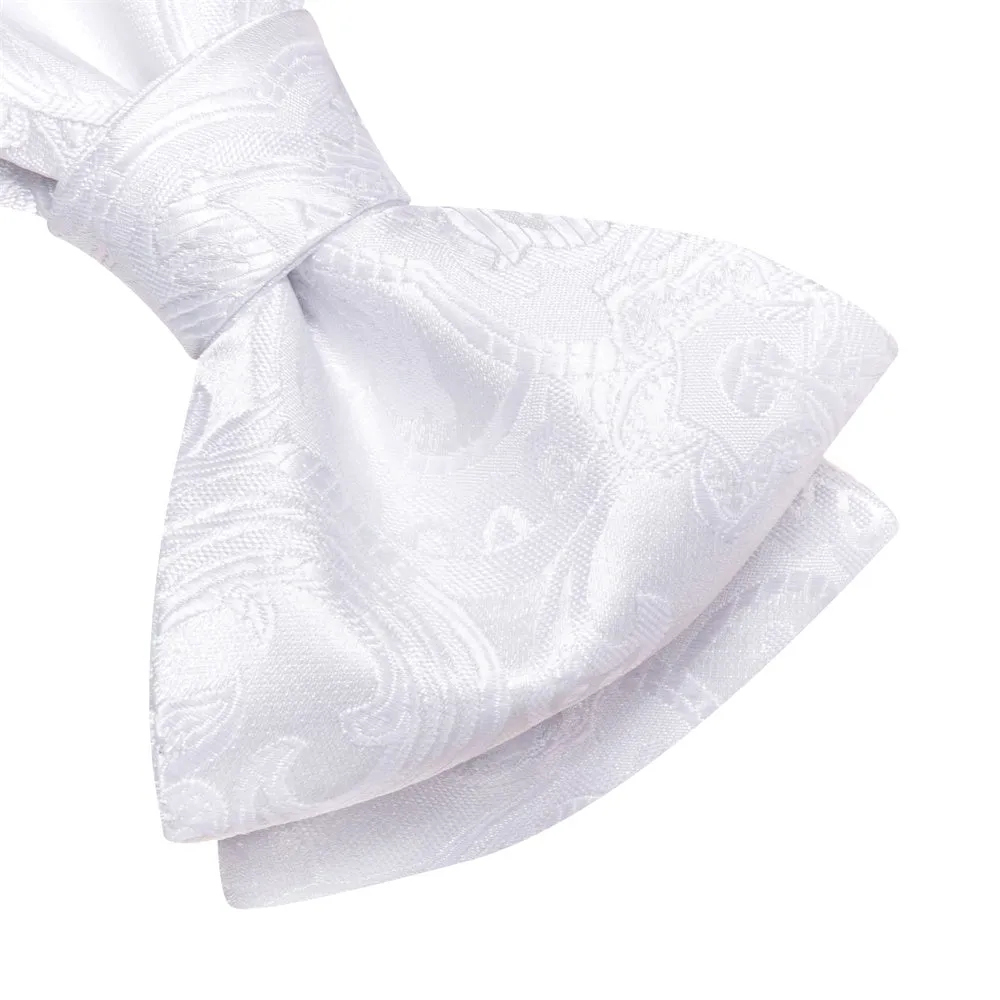 Ties2you White Paisley Self-tied Bow Tie Pocket Square Cufflinks Set sold by Ties2You product image thumbnail 4