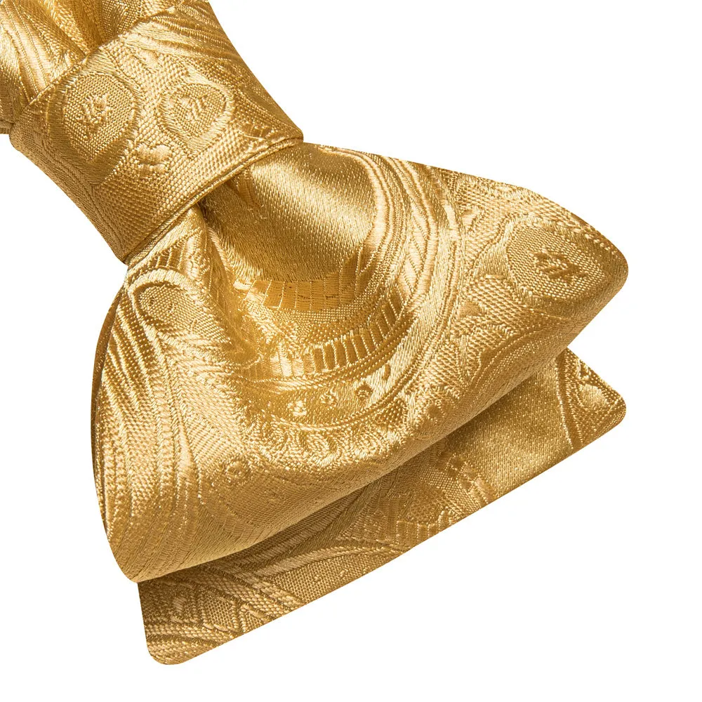 Ties2you Gold Paisley Self-tied Bow Tie Pocket Square Cufflinks Set sold by Ties2You product image thumbnail 4