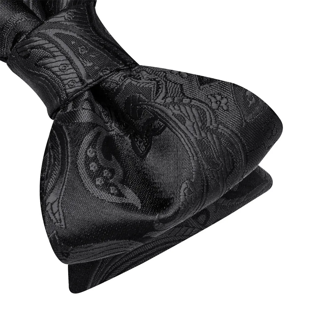 Ties2you Black Paisley Self-tied Bow Tie Pocket Square Cufflinks Set sold by Ties2You product image thumbnail 4