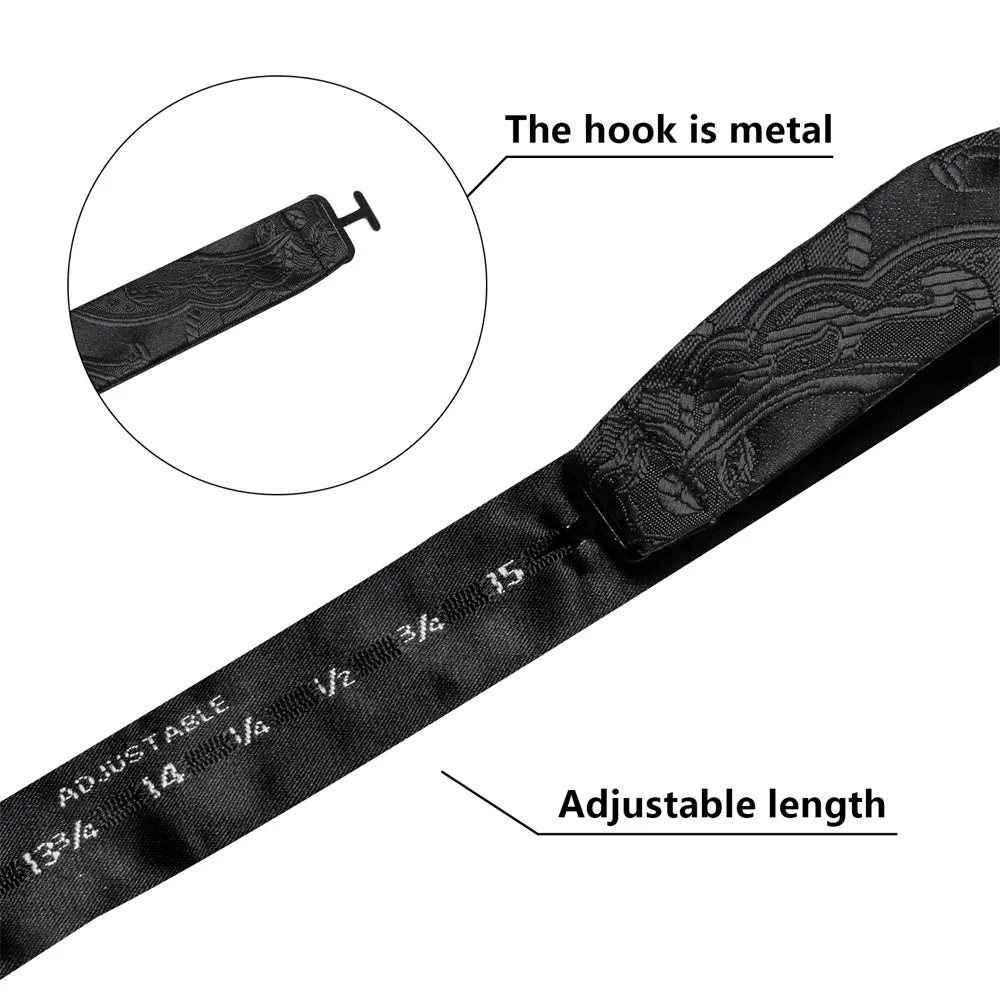 Ties2you Black Paisley Self-tied Bow Tie Pocket Square Cufflinks Set sold by Ties2You product image thumbnail 5