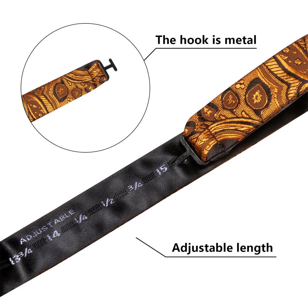 Ties2you Black Gold Paisley Self-tied Bow Tie Pocket Square Cufflinks Set sold by Ties2You product image thumbnail 4