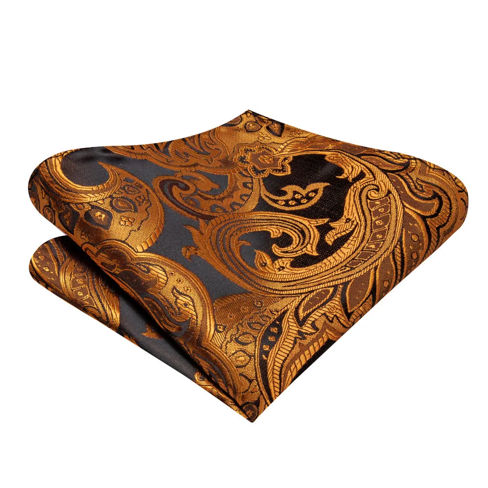 Ties2you Black Gold Paisley Self-tied Bow Tie Pocket Square Cufflinks Set sold by Ties2You product image thumbnail 3