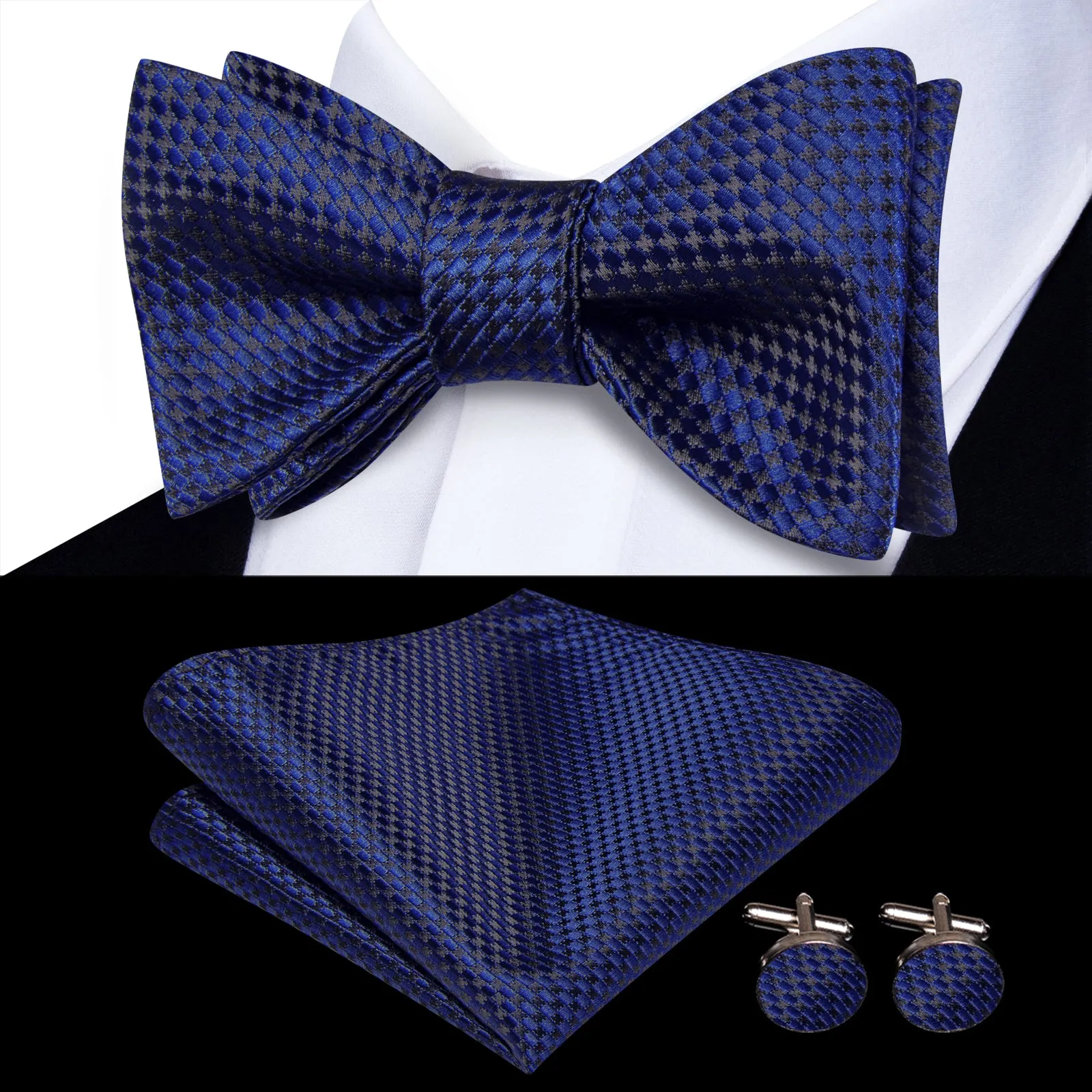 Ties2you Green Geometric Self-tied Bow Tie Pocket Square Cufflinks Set sold by Ties2You product image thumbnail 3
