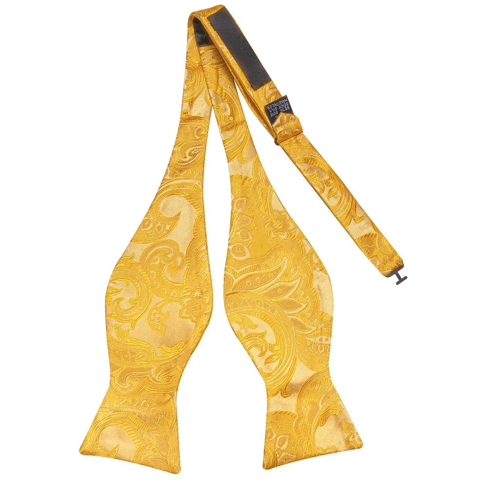 Ties2you Gold Yellow Paisley Self-tied Bow Tie Pocket Square Cufflinks Set sold by Ties2You product image thumbnail 5