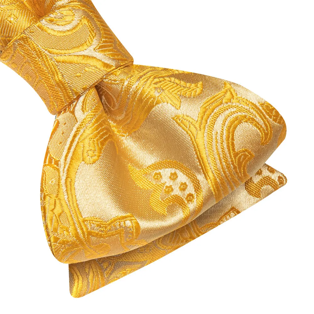 Ties2you Gold Yellow Paisley Self-tied Bow Tie Pocket Square Cufflinks Set sold by Ties2You product image thumbnail 2