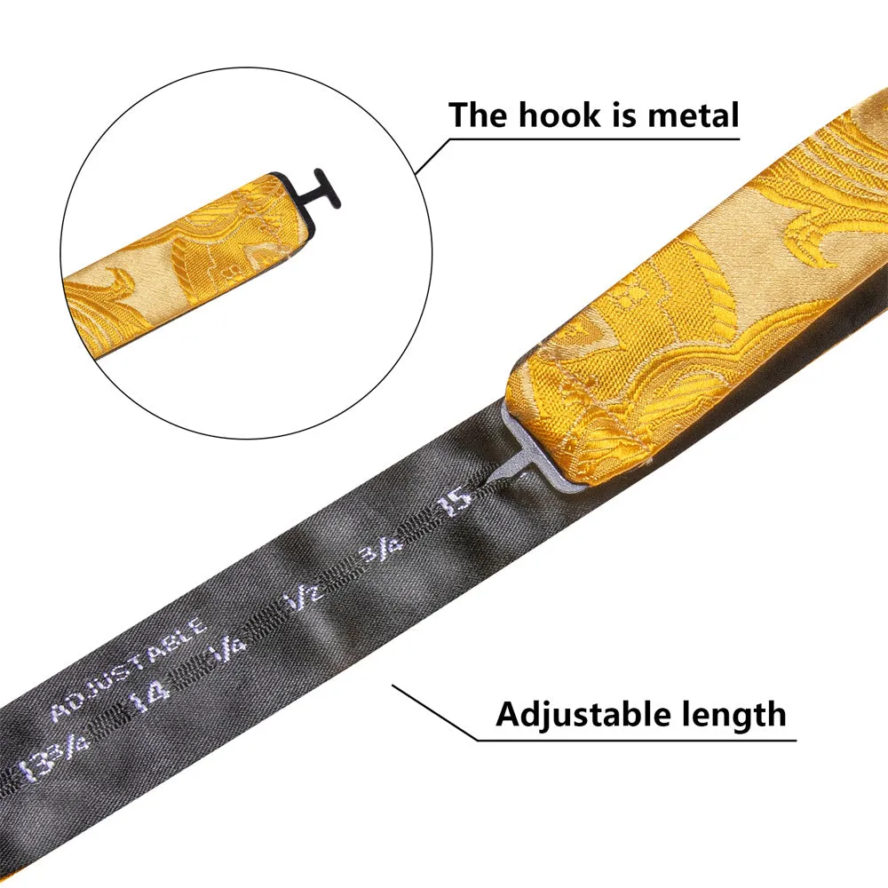 Ties2you Gold Yellow Paisley Self-tied Bow Tie Pocket Square Cufflinks Set sold by Ties2You product image thumbnail 3