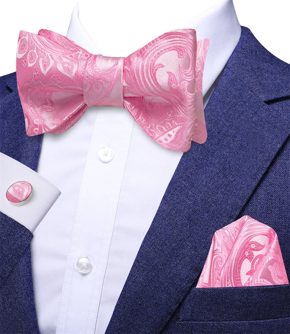 Ties2you Pink Paisley Self-tied Bow Tie Pocket Square Cufflinks Set sold by Ties2You product image thumbnail 2