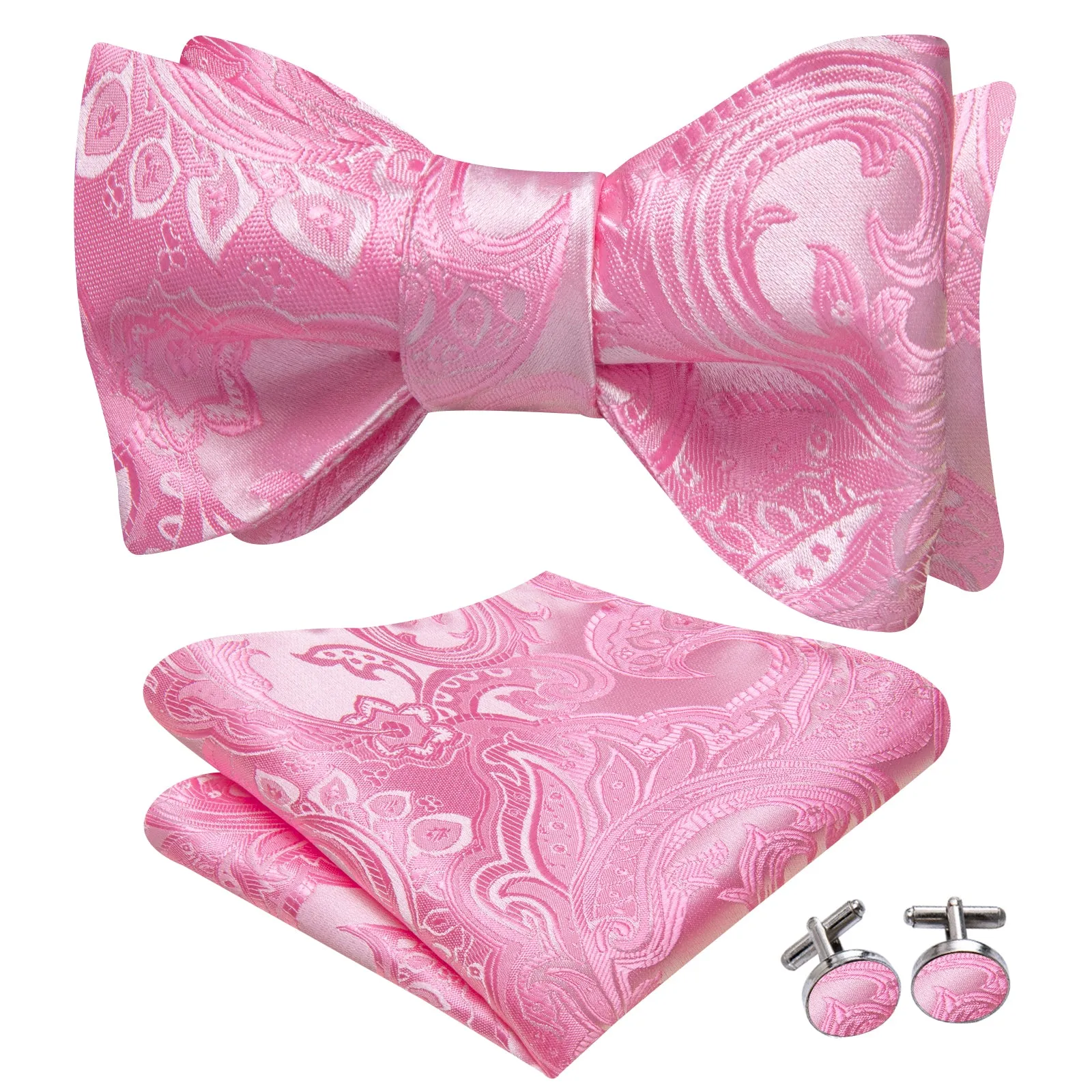Ties2you Pink Paisley Self-tied Bow Tie Pocket Square Cufflinks Set sold by Ties2You product image thumbnail 3