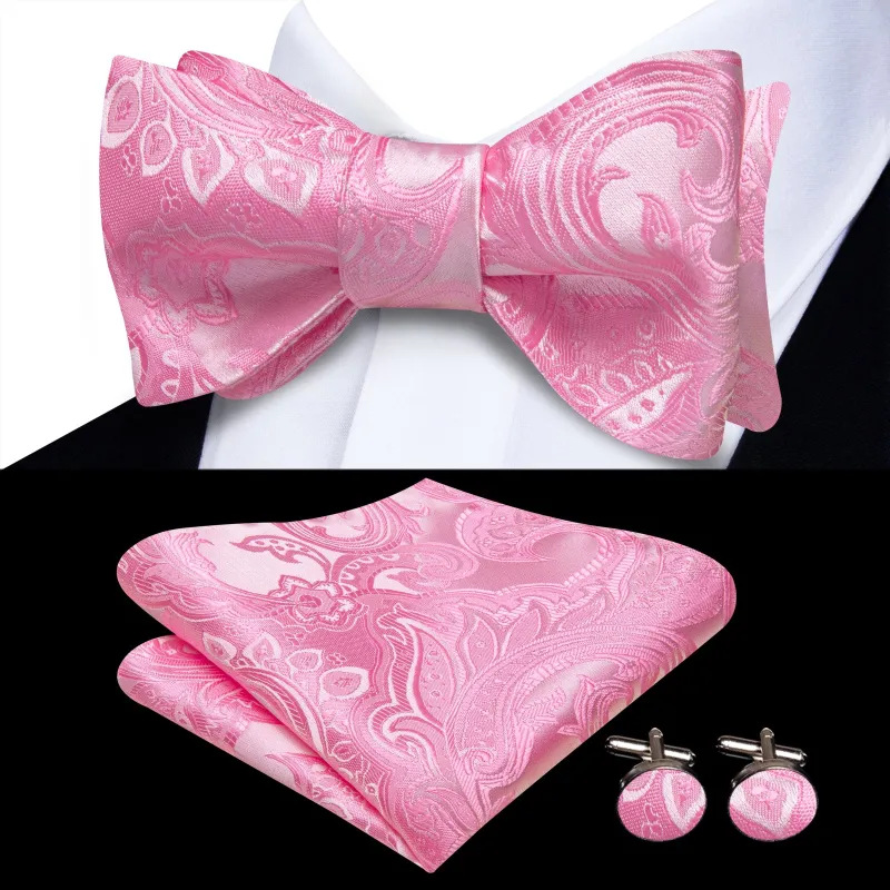 Ties2you Pink Paisley Self-tied Bow Tie Pocket Square Cufflinks Set sold by Ties2You