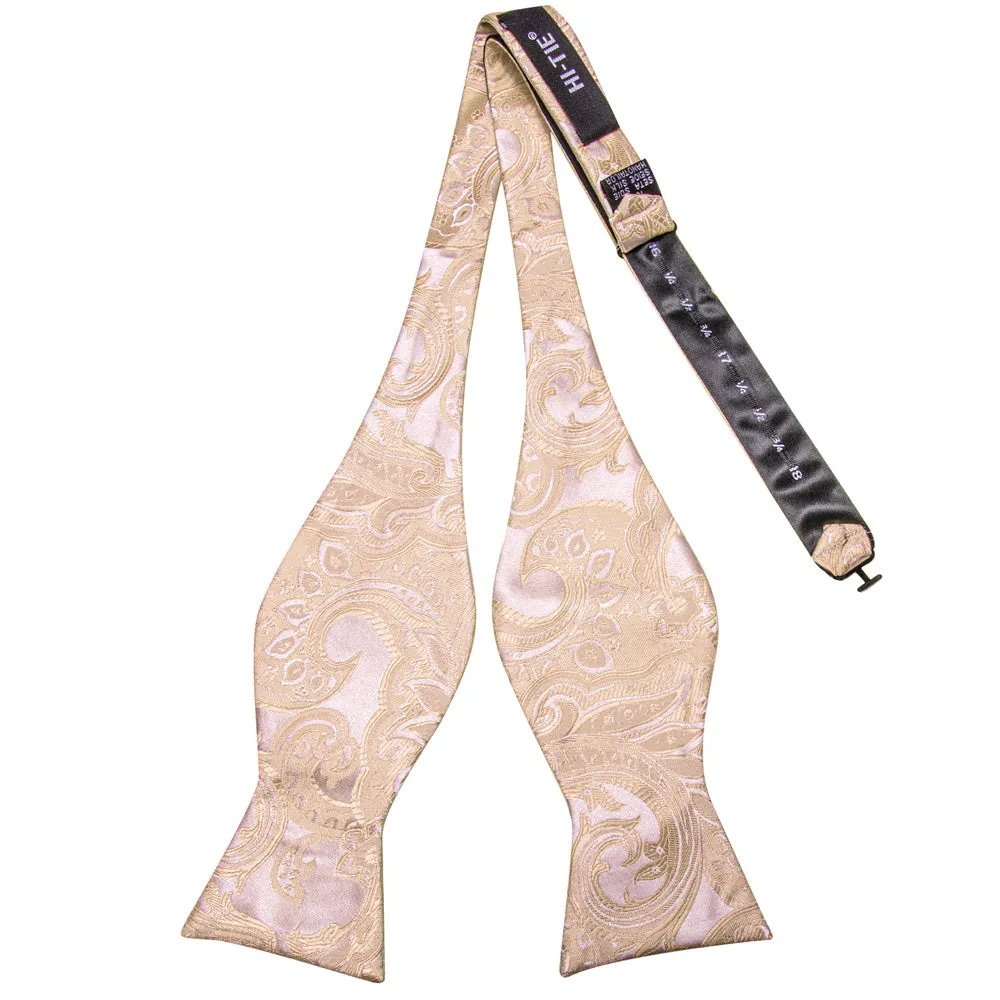 Ties2you Champagne Paisley Self-tied Bow Tie Pocket Square Cufflinks Set sold by Ties2You product image thumbnail 5