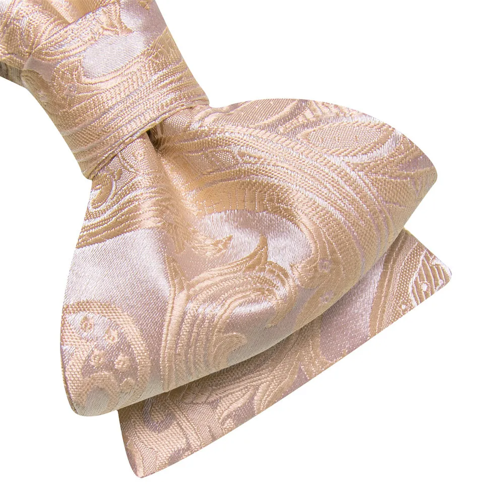 Ties2you Champagne Paisley Self-tied Bow Tie Pocket Square Cufflinks Set sold by Ties2You product image thumbnail 3