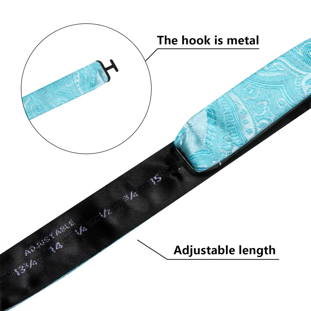 Ties2you Pale Sky Blue Paisley Self-tied Bow Tie Pocket Square Cufflinks Set sold by Ties2You product image thumbnail 5