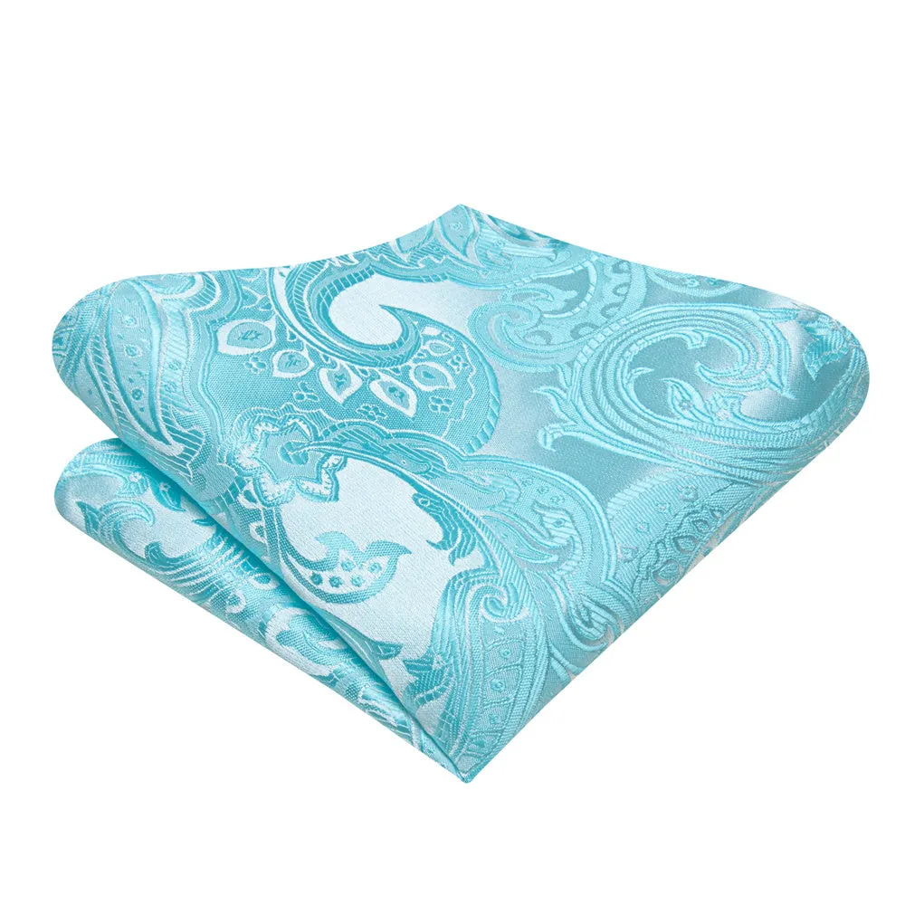 Ties2you Pale Sky Blue Paisley Self-tied Bow Tie Pocket Square Cufflinks Set sold by Ties2You product image thumbnail 4